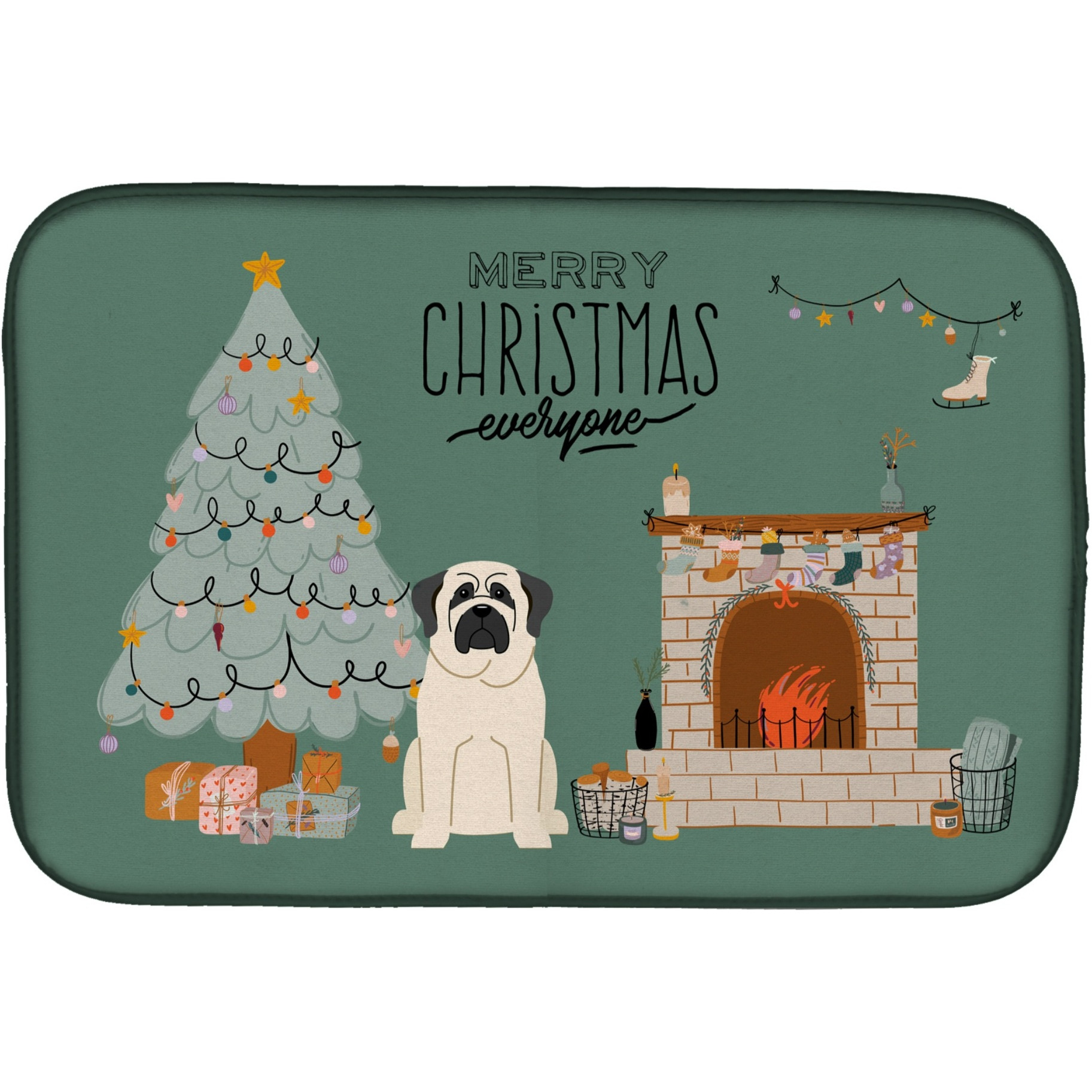 &quotCaroline's Treasures CK7580DDM White Mastiff Christmas Everyone dish-drying-mats, 14 x 21, Multicolor"