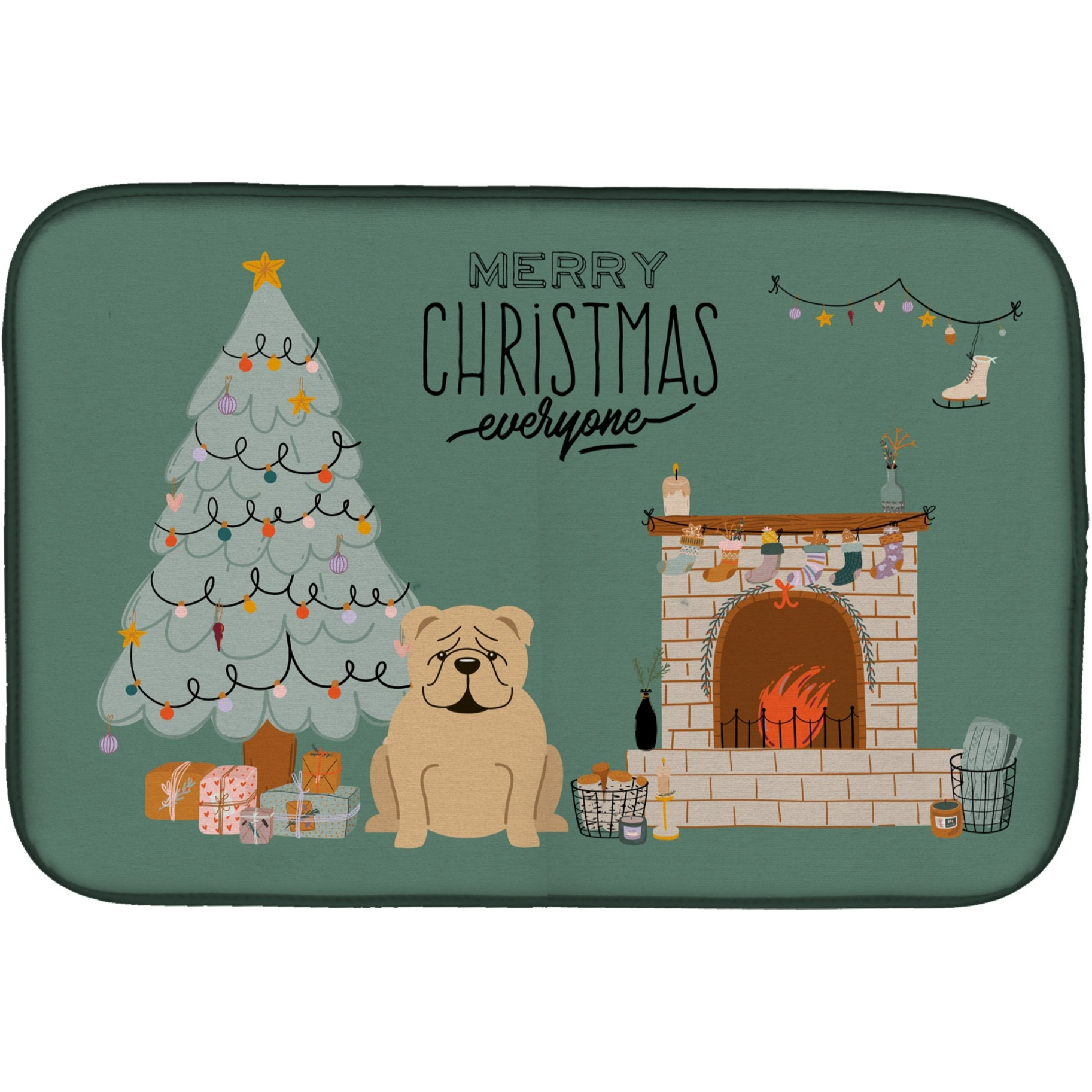 &quotCaroline's Treasures Fawn English Bulldog Christmas Everyone dish-drying-mats, 14 x 21, Multicolor"