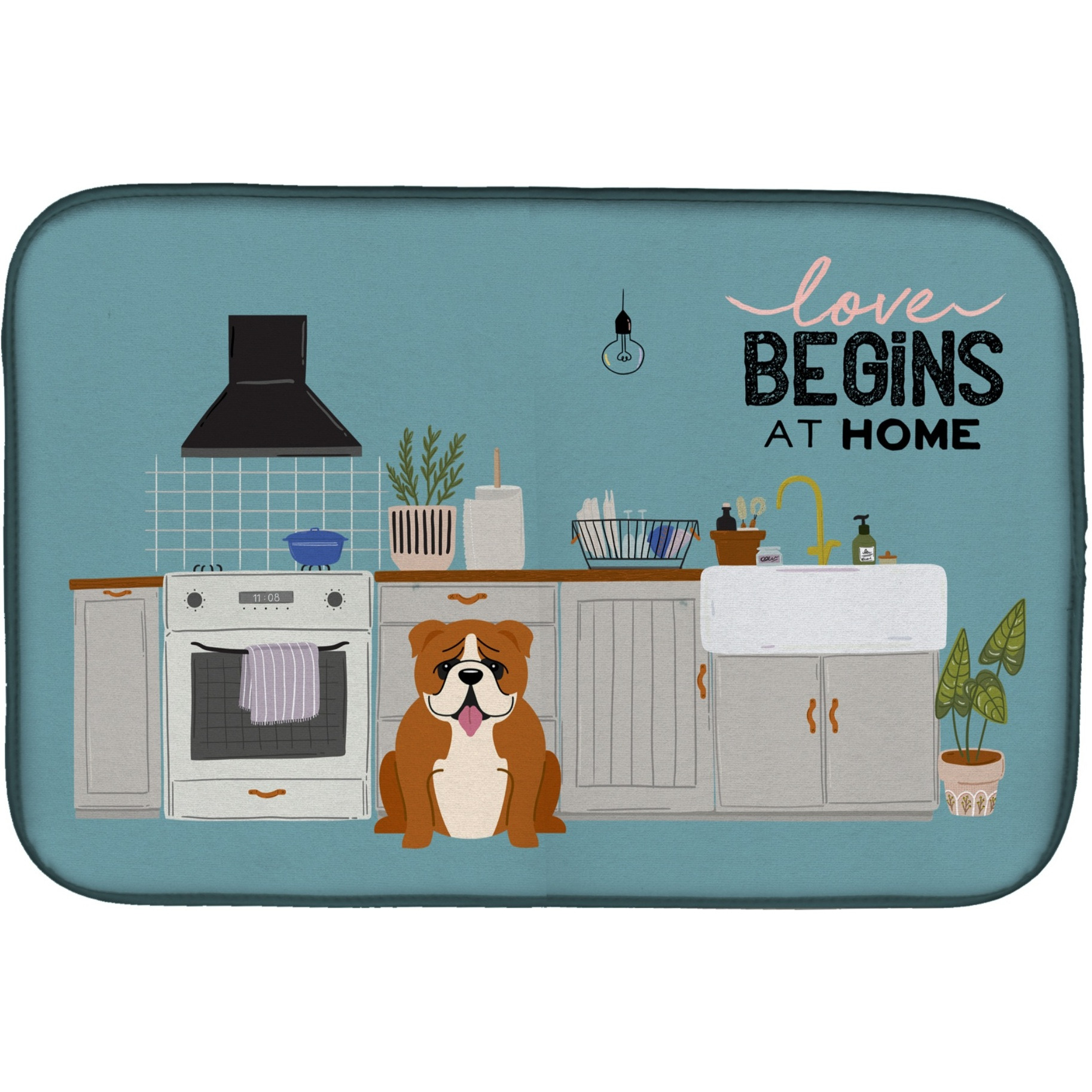 &quotCaroline's Treasures Red White English Bulldog Kitchen Scene dish-drying-mats, 14 x 21, Multicolor"