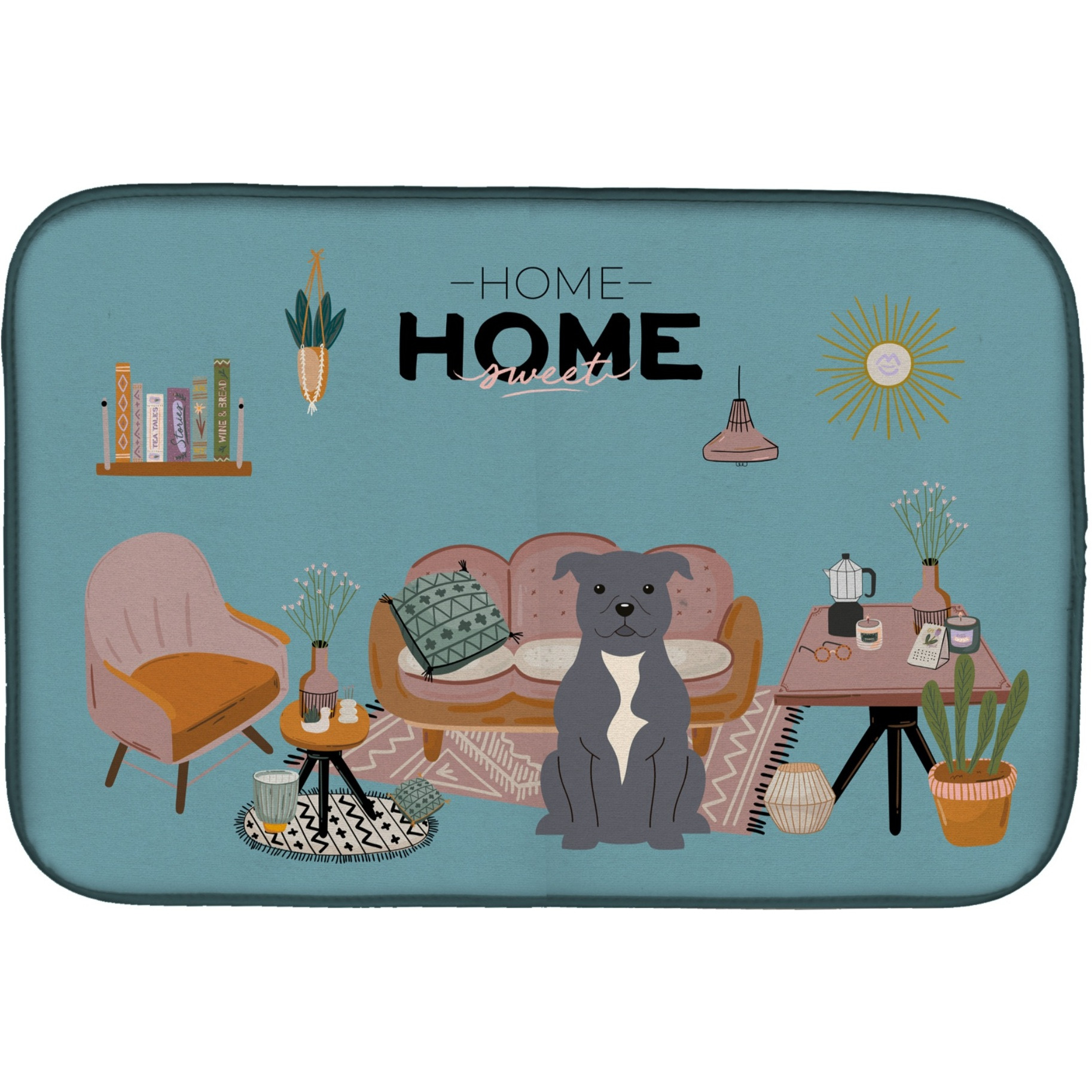 &quotCaroline's Treasures Blue Staffordshire Bull Terrier Sweet Home dish-drying-mats, 14 x 21, Multicolor"