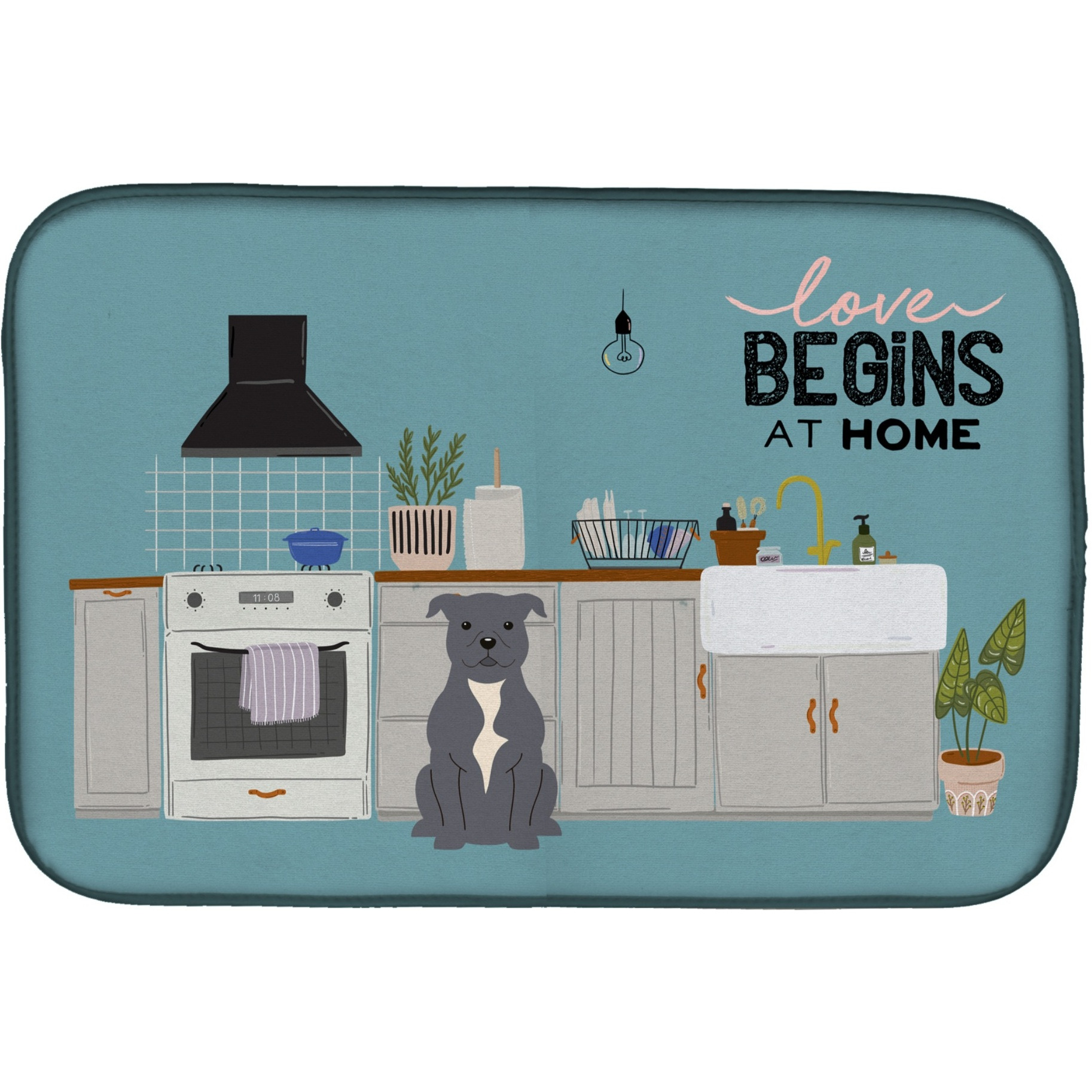 &quotCaroline's Treasures Blue Staffordshire Bull Terrier Kitchen Scene dish-drying-mats, 14 x 21, Multicolor"