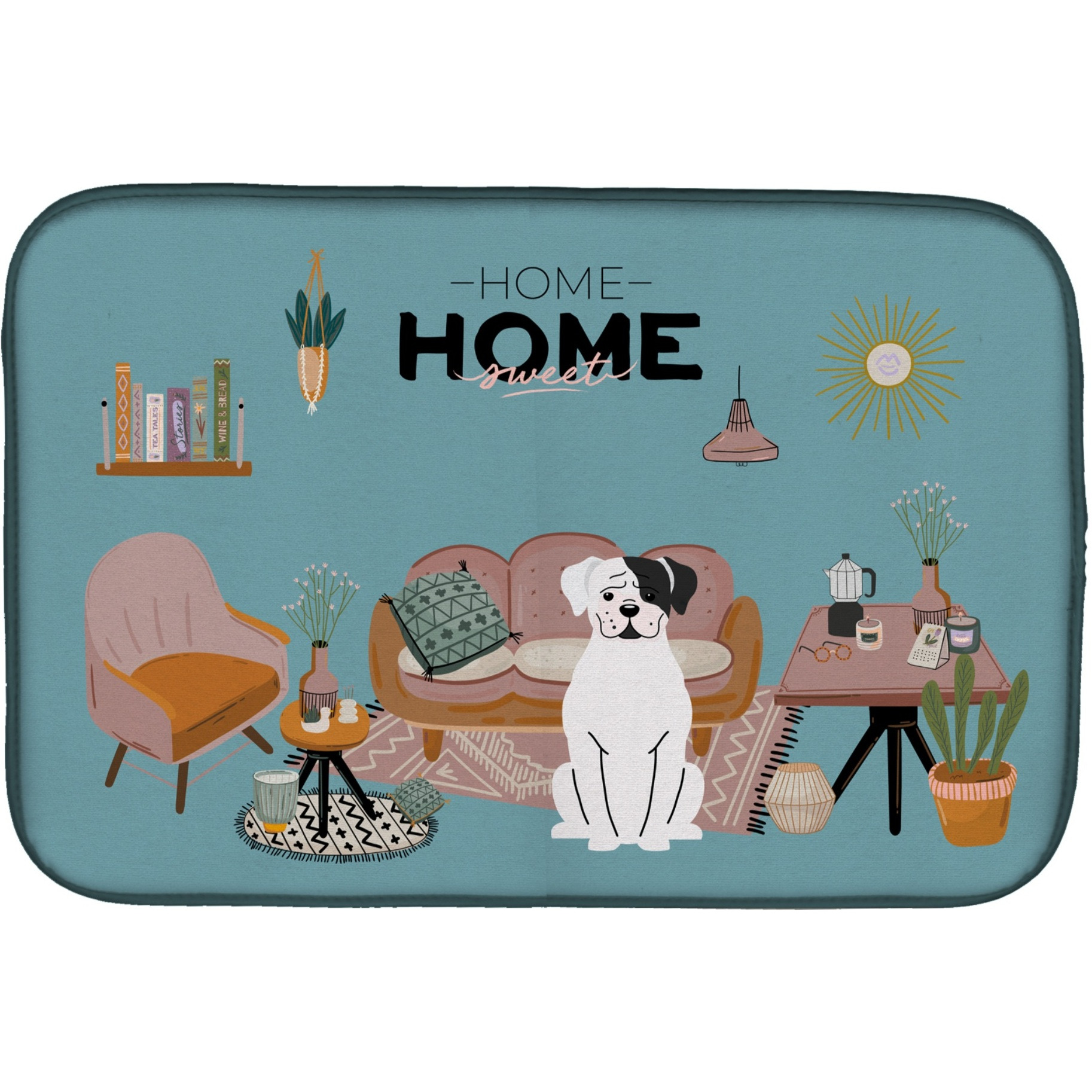 &quotCaroline's Treasures CK7959DDM White Boxer Sweet Home dish-drying-mats, 14 x 21, Multicolor"