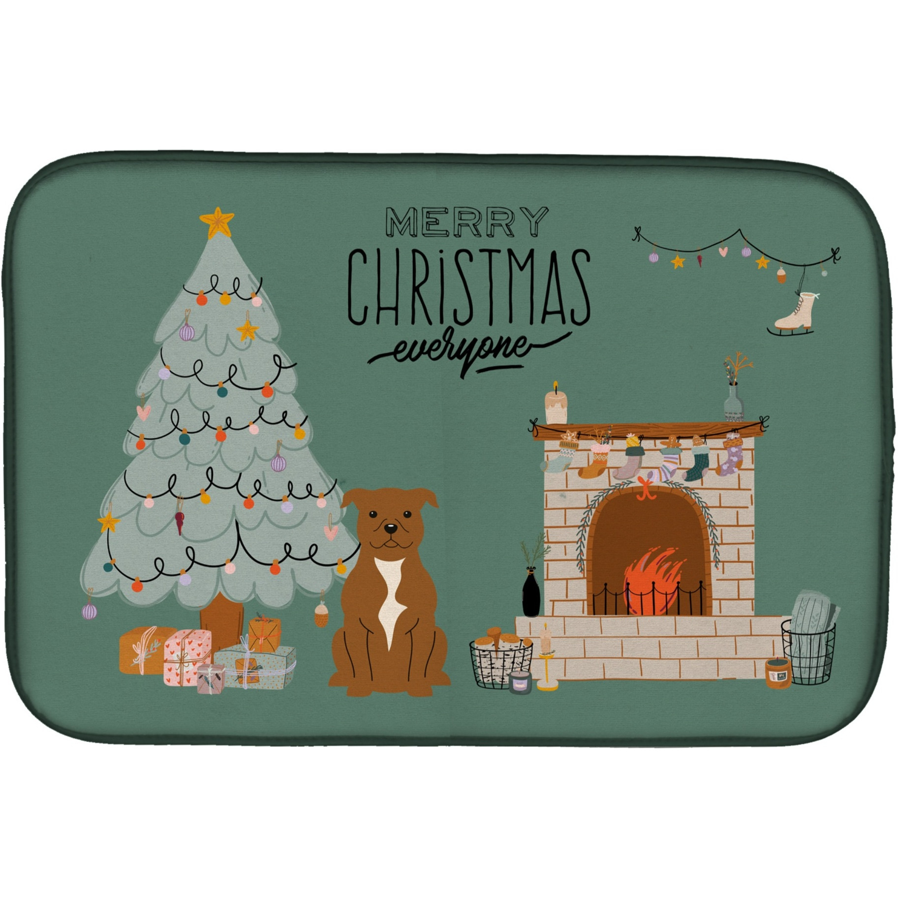&quotCaroline's Treasures Caroline's Brown Staffordshire Bull Terrier Christmas Everyone dish-drying-mats, 14 x 21, Multicolor"
