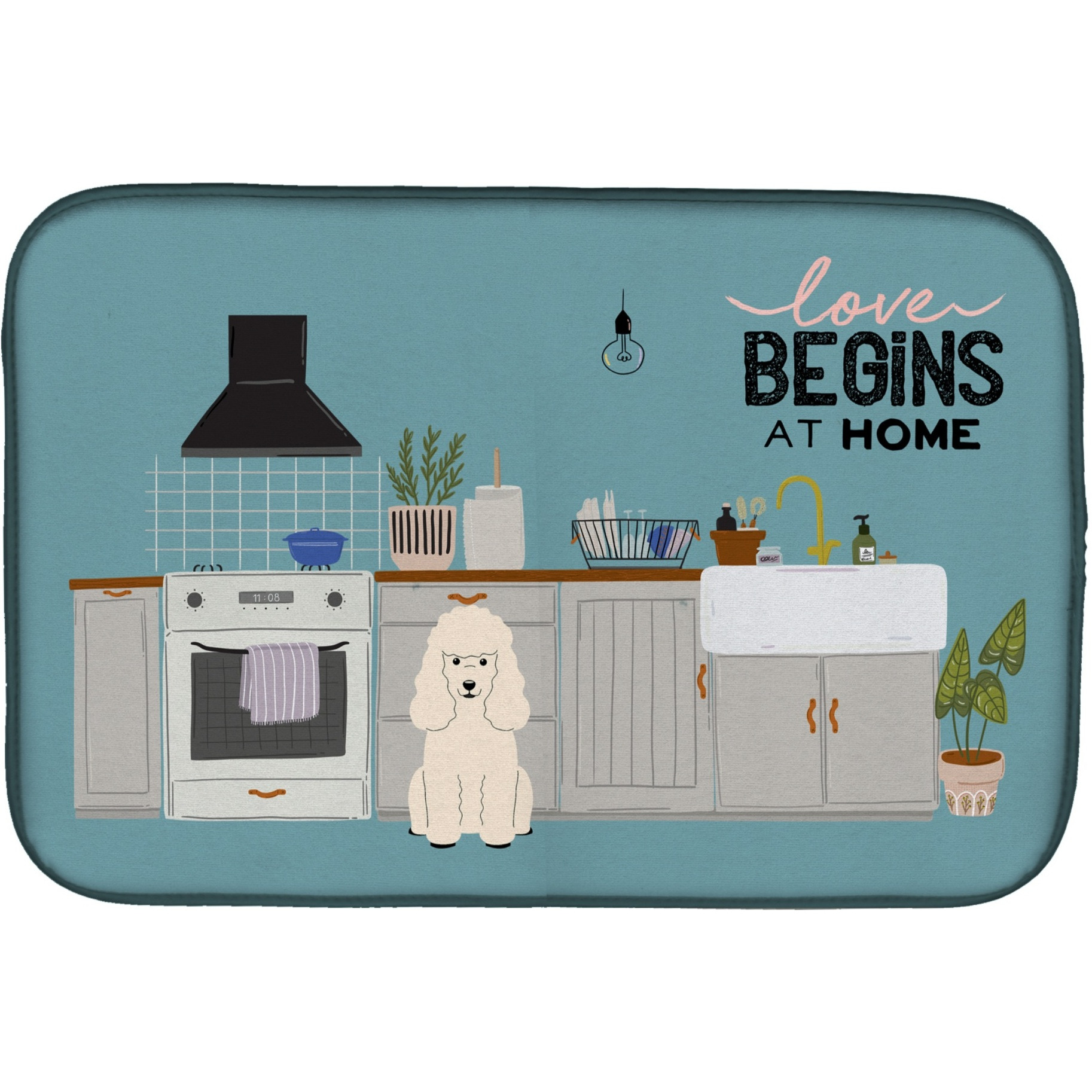 &quotCaroline's Treasures CK7774DDM White Poodle Kitchen Scene dish-drying-mats, 14 x 21, Multicolor"