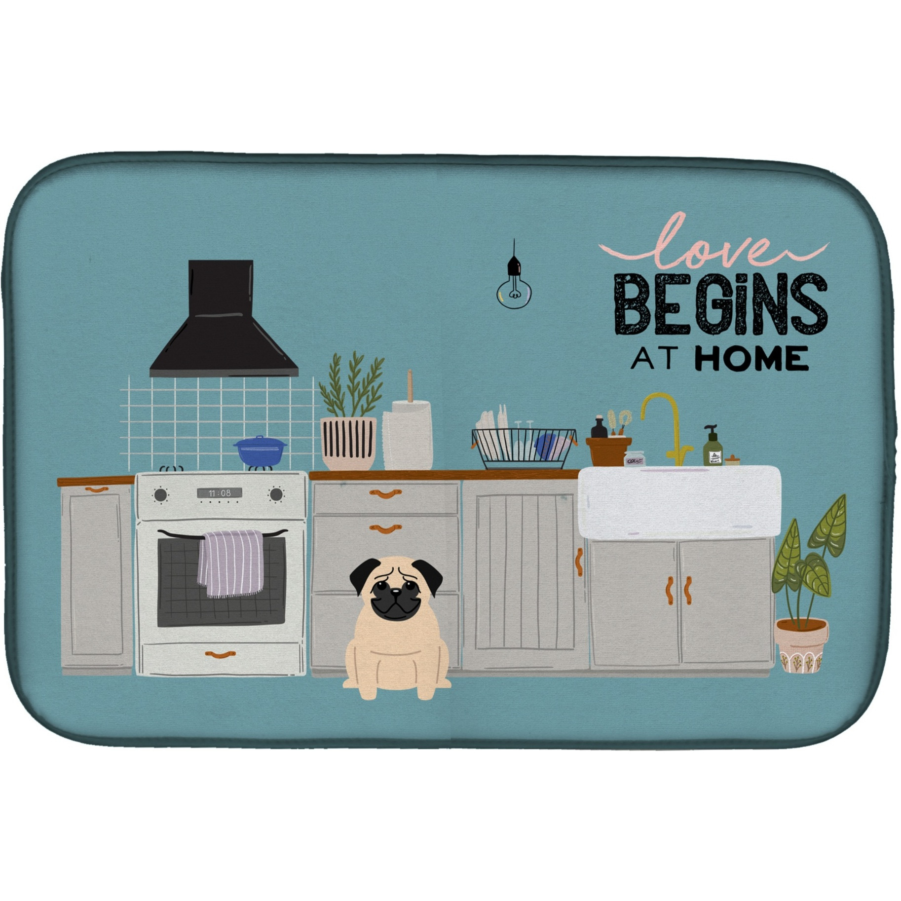 &quotCaroline's Treasures CK7712DDM Fawn Pug Kitchen Scene dish-drying-mats, 14 x 21, Multicolor"
