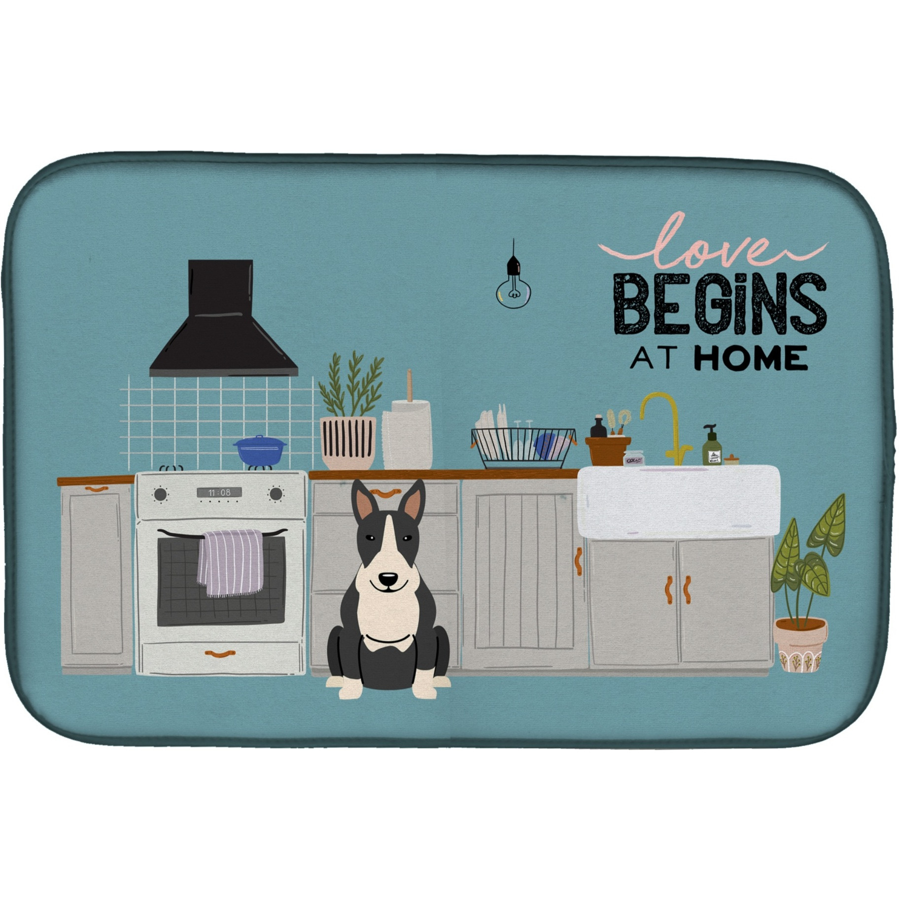 &quotCaroline's Treasures CK7837DDM Black White Bull Terrier Kitchen Scene dish-drying-mats, 14 x 21, Multicolor"