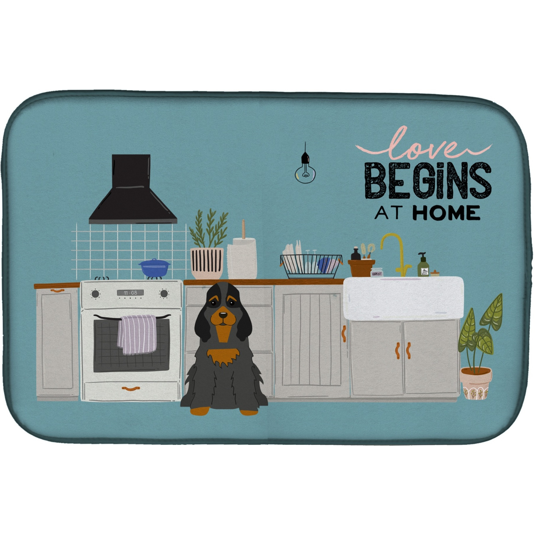 &quotCaroline's Treasures CK7797DDM Black Tan Cocker Spaniel Kitchen Scene dish-drying-mats, 14 x 21, Multicolor"