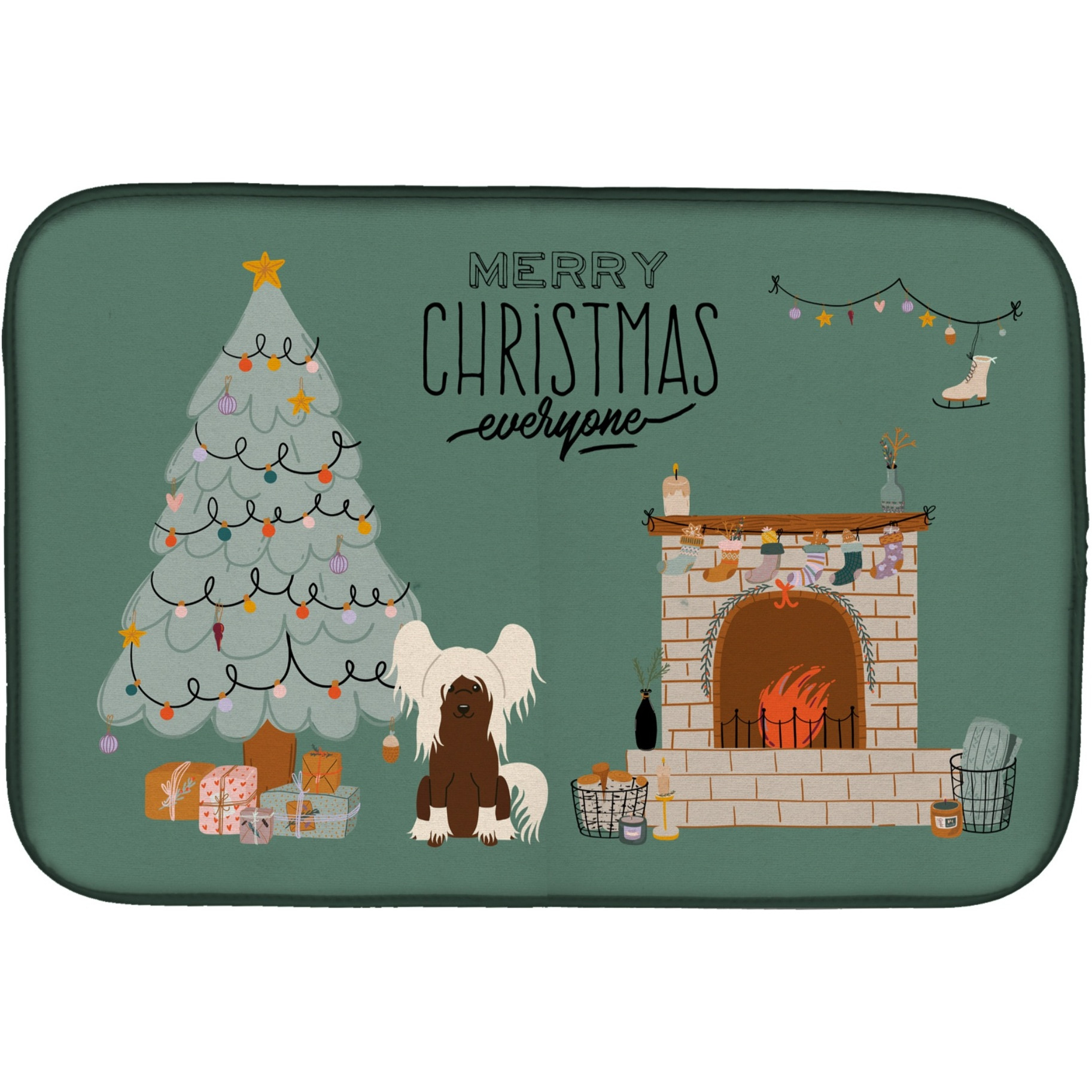 &quotCaroline's Treasures Cream Chinese Crested Christmas Everyone dish-drying-mats, 14 x 21, Multicolor"