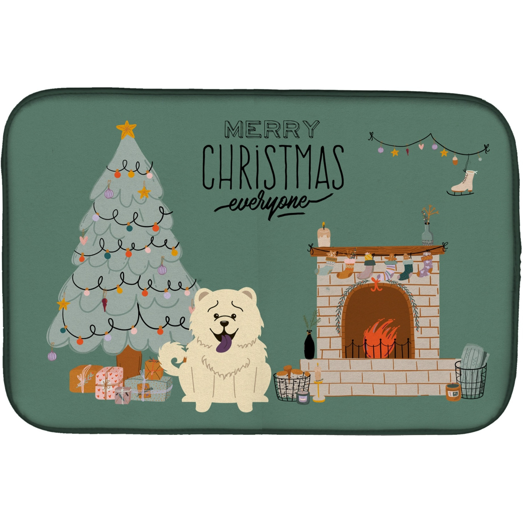 &quotCaroline's Treasures CK7703DDM White Chow Christmas Everyone dish-drying-mats, 14 x 21, Multicolor"