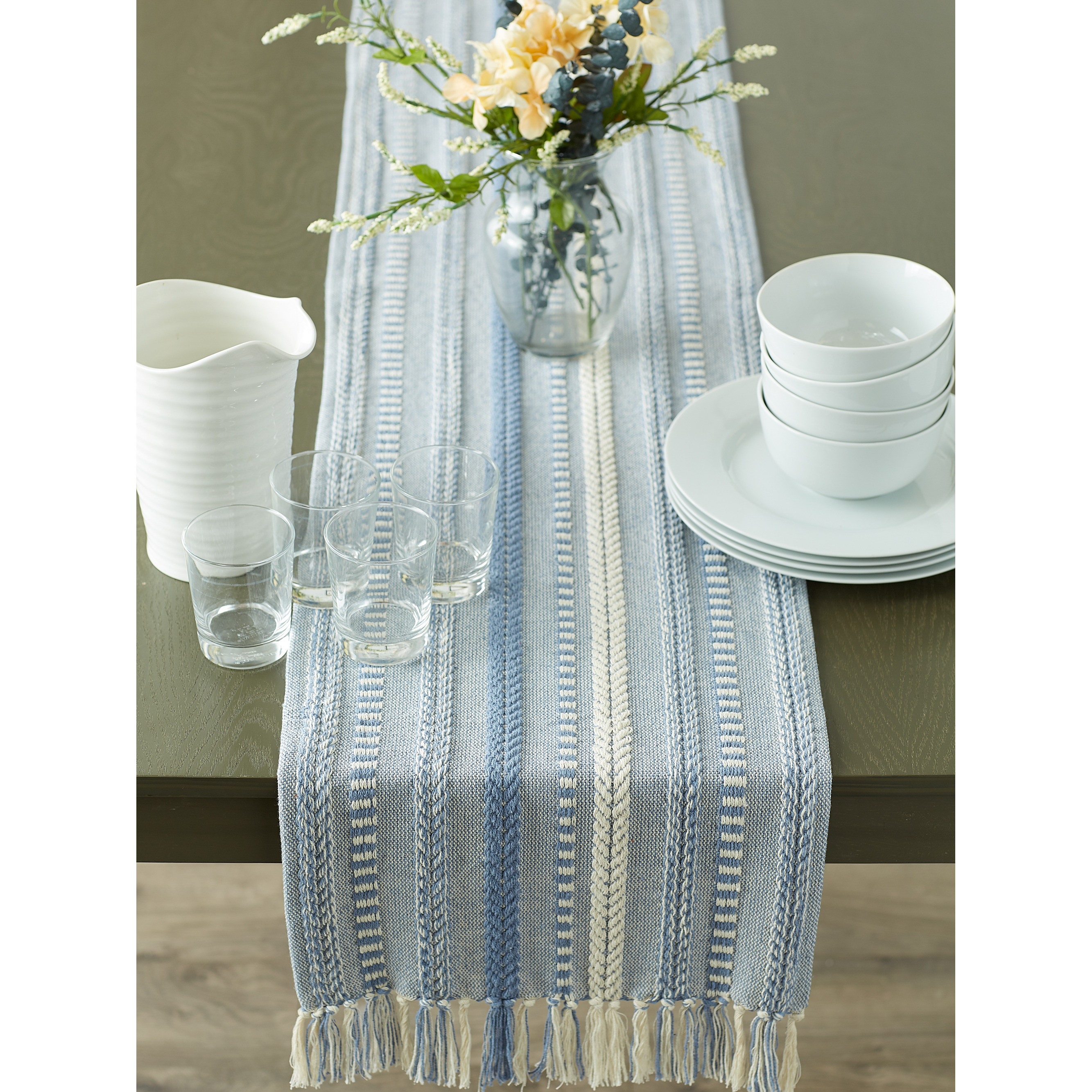 DII Stonewash Blue Braided Stripe Table Runner