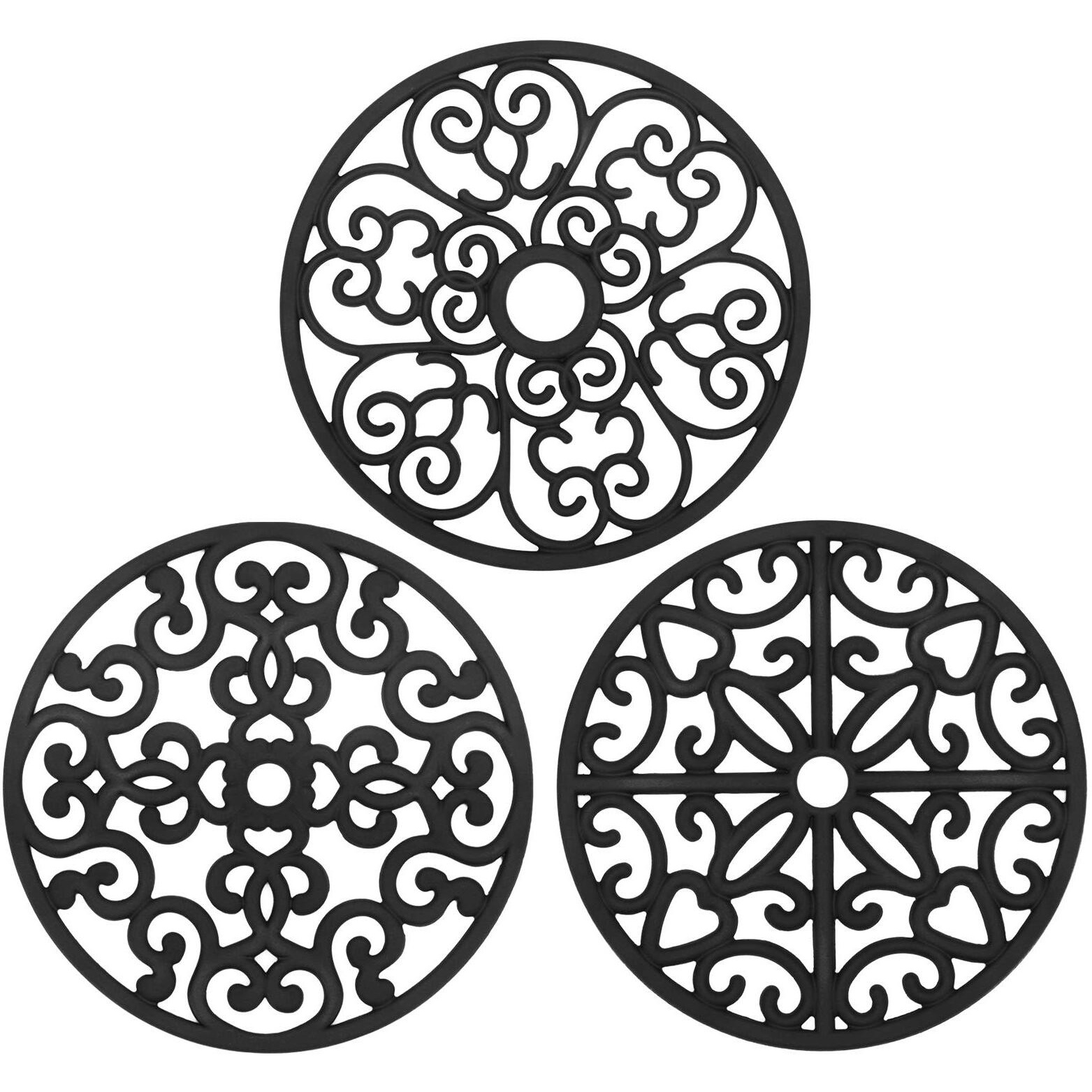 CHEFBEE 3PCS Silicone Trivet Mat - Trivets for Hot Dishes, Table, Countertop, Non-Slip Heat Resistant Modern Kitchen Trivets, Teapot Trivet - Flexible Black Trivet Set