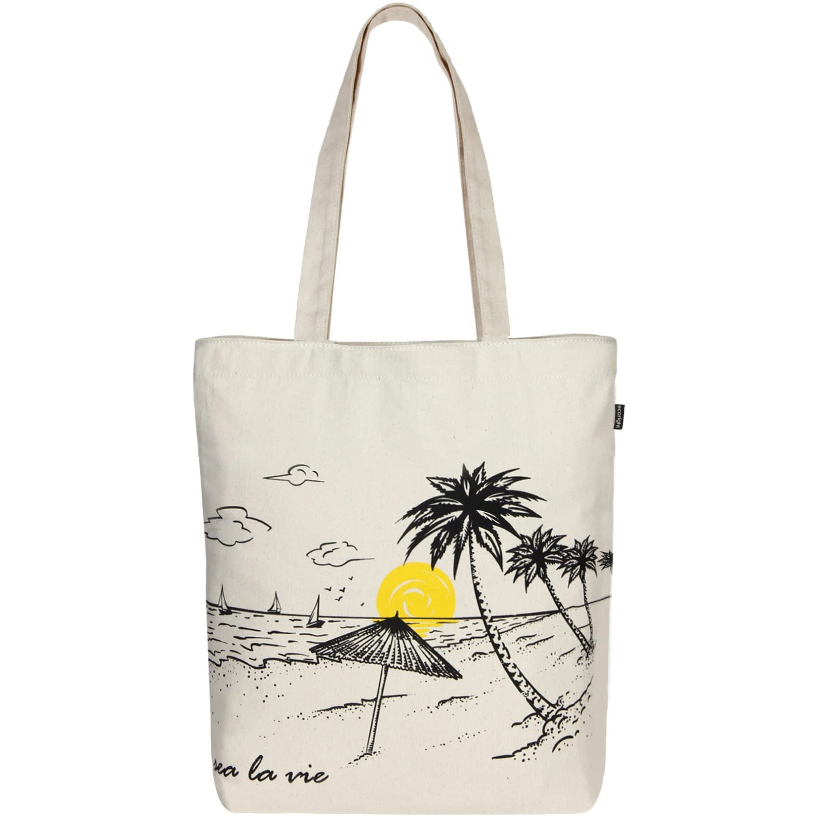 Ecoright Aesthetic Canvas Tote Bag for Women with Zipper, Tote Bag for Beach, Grocery, Travel, Work, Gym, Daily Use