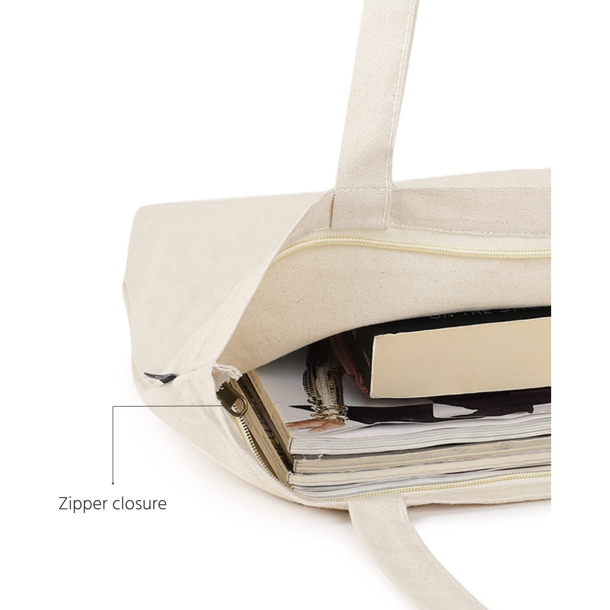 Ecoright Aesthetic Canvas Tote Bag for Women with Zipper, Tote Bag for Beach, Grocery, Travel, Work, Gym, Daily Use