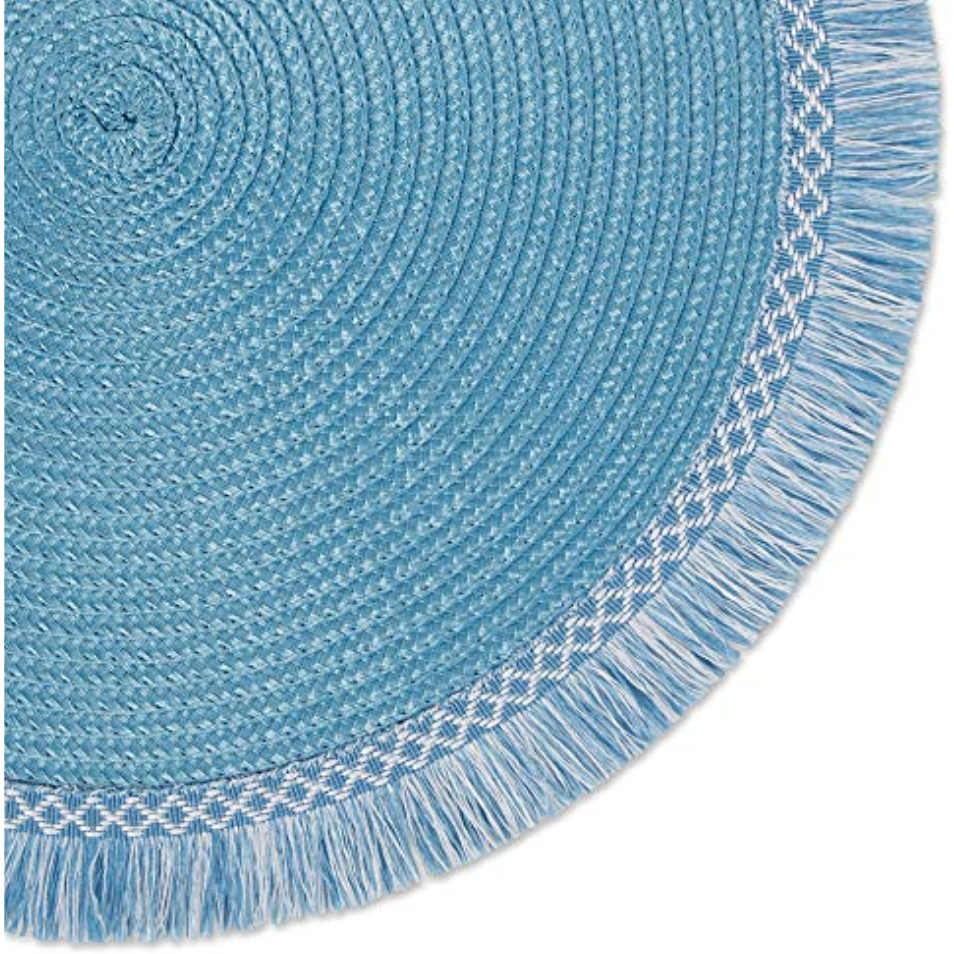 DII Storm Blue Round Fringed Placemat Set of 6
