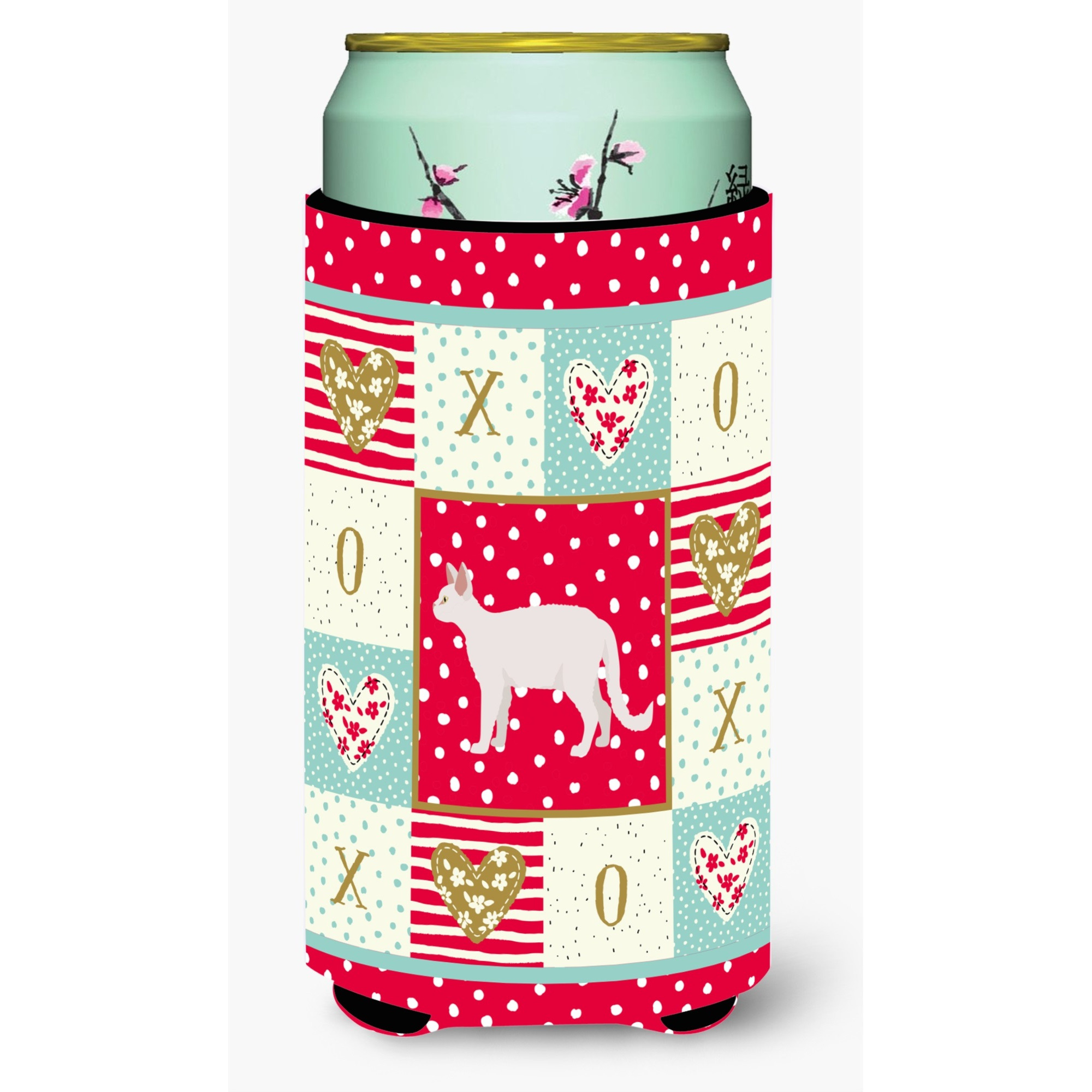 White Devon Rex Cat Love Tall Boy Beverage Hugger CK5596TBC