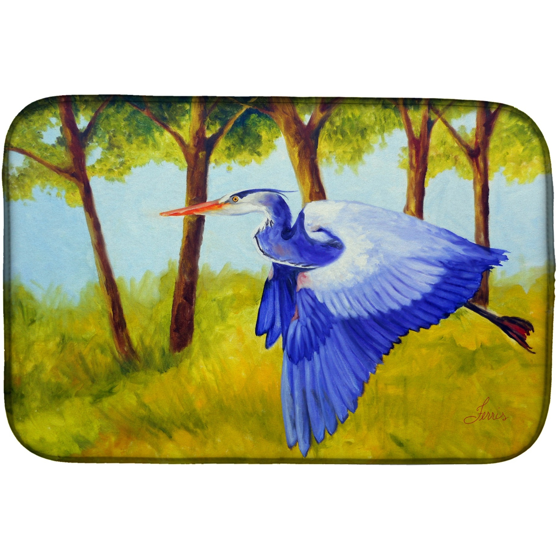 Fyling Heron by Ferris Hotard Dish Drying Mat