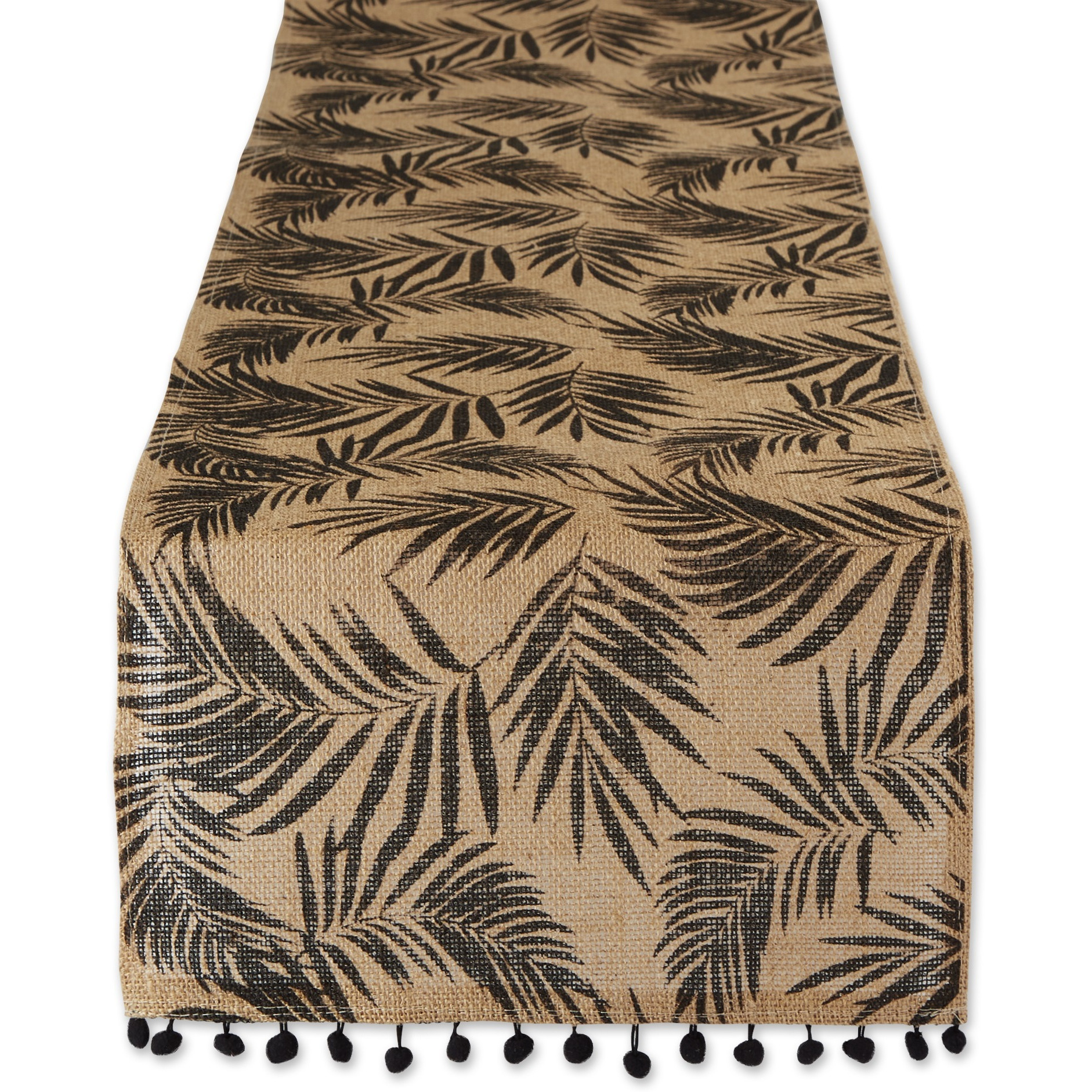 DII Black Fern Print On Natural Jute Table Runner 14x72