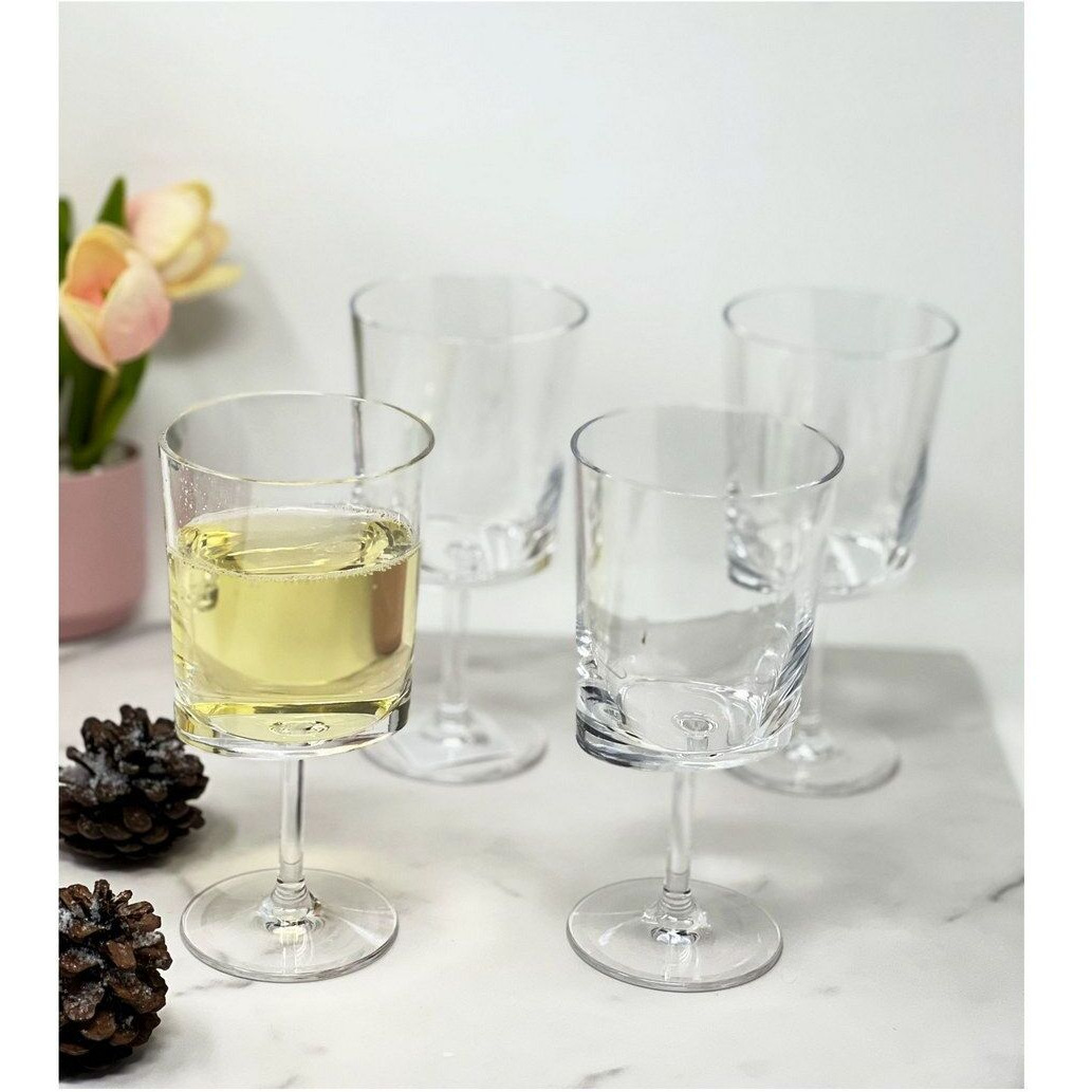 Designer Acrylic Oval Halo clear Wine glasses Set of 4 (12oz), Premium Quality Unbreakable Stemmed Acrylic Wine glasses for All Purpose Red or White Wine(D0102H5L7X6)