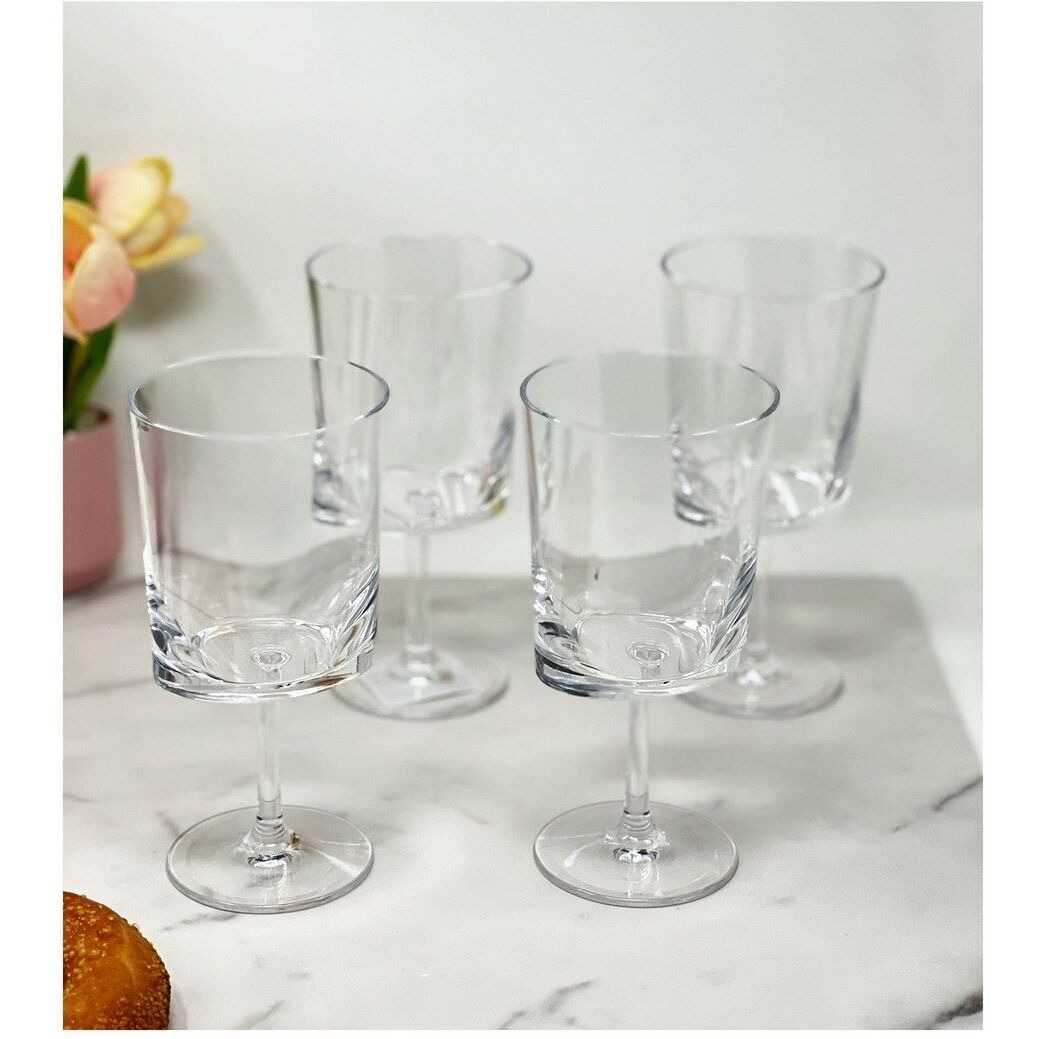 Designer Acrylic Oval Halo clear Wine glasses Set of 4 (12oz), Premium Quality Unbreakable Stemmed Acrylic Wine glasses for All Purpose Red or White Wine(D0102H5L7X6)