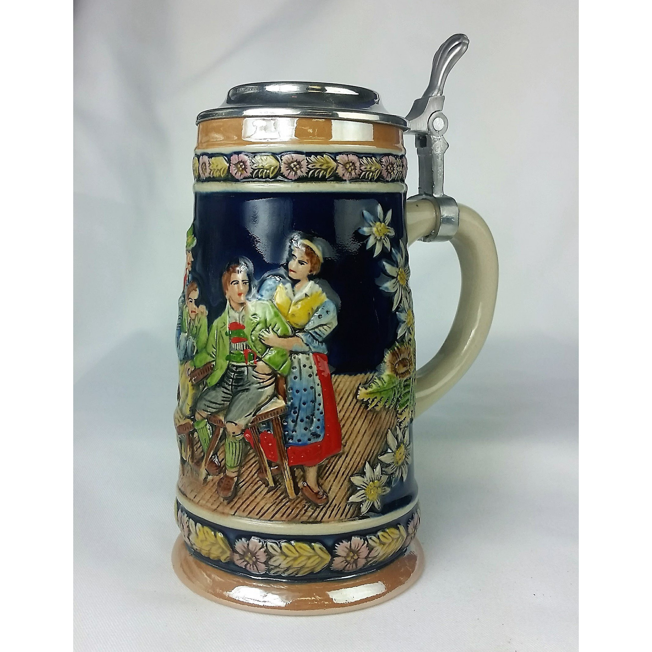 Jiallo 32052 Ceramic Stein with SoLid Flat Lid  Pewter