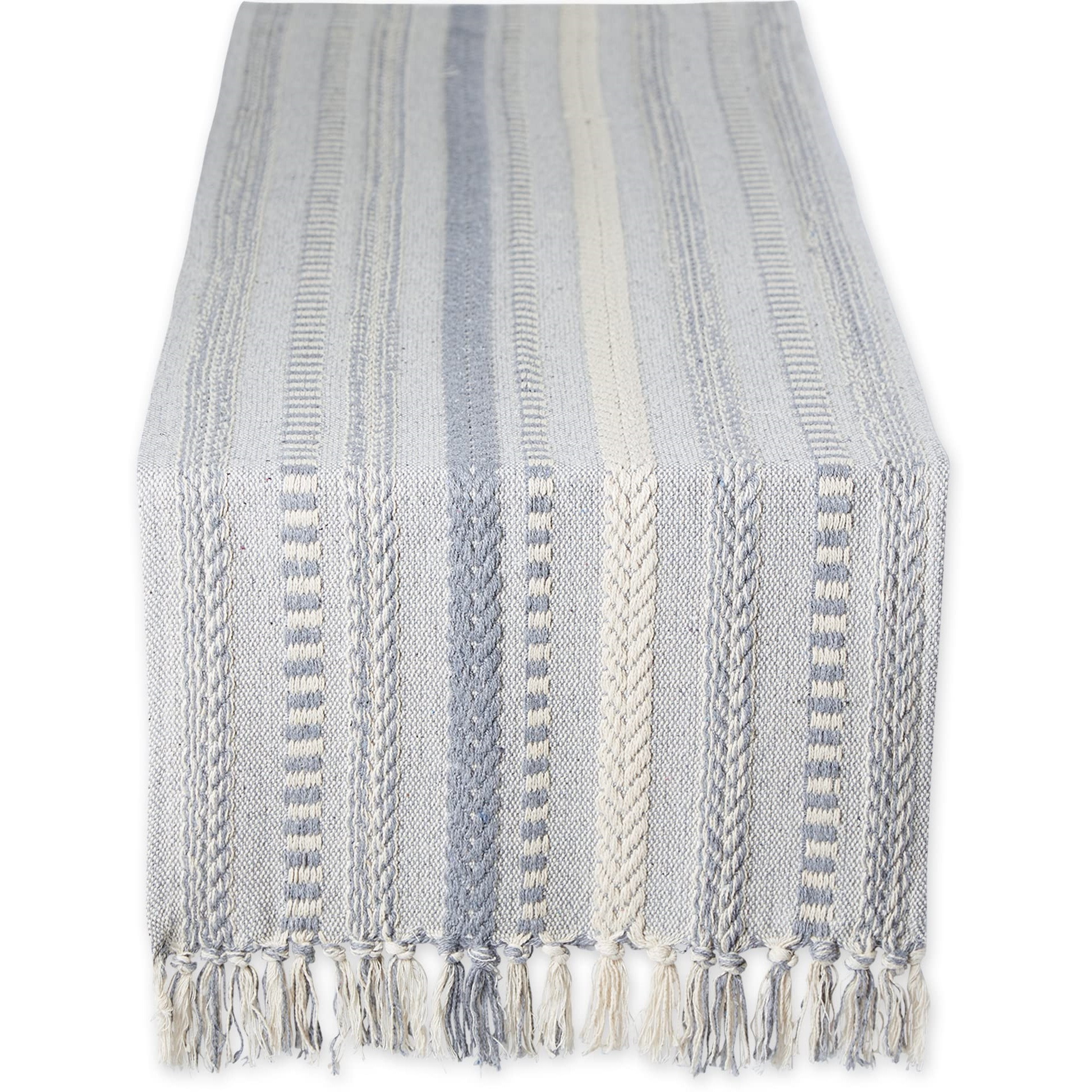DII Cool Gray Braided Stripe Table Runner 15x72
