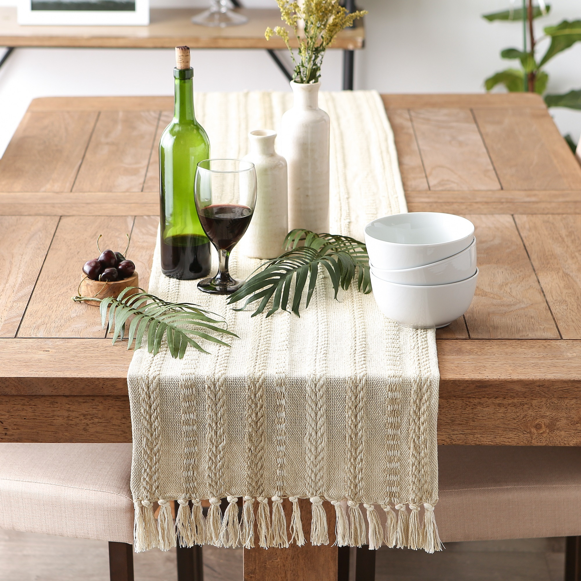 DII Vintage Linen Braided Stripe Table Runner 15x72