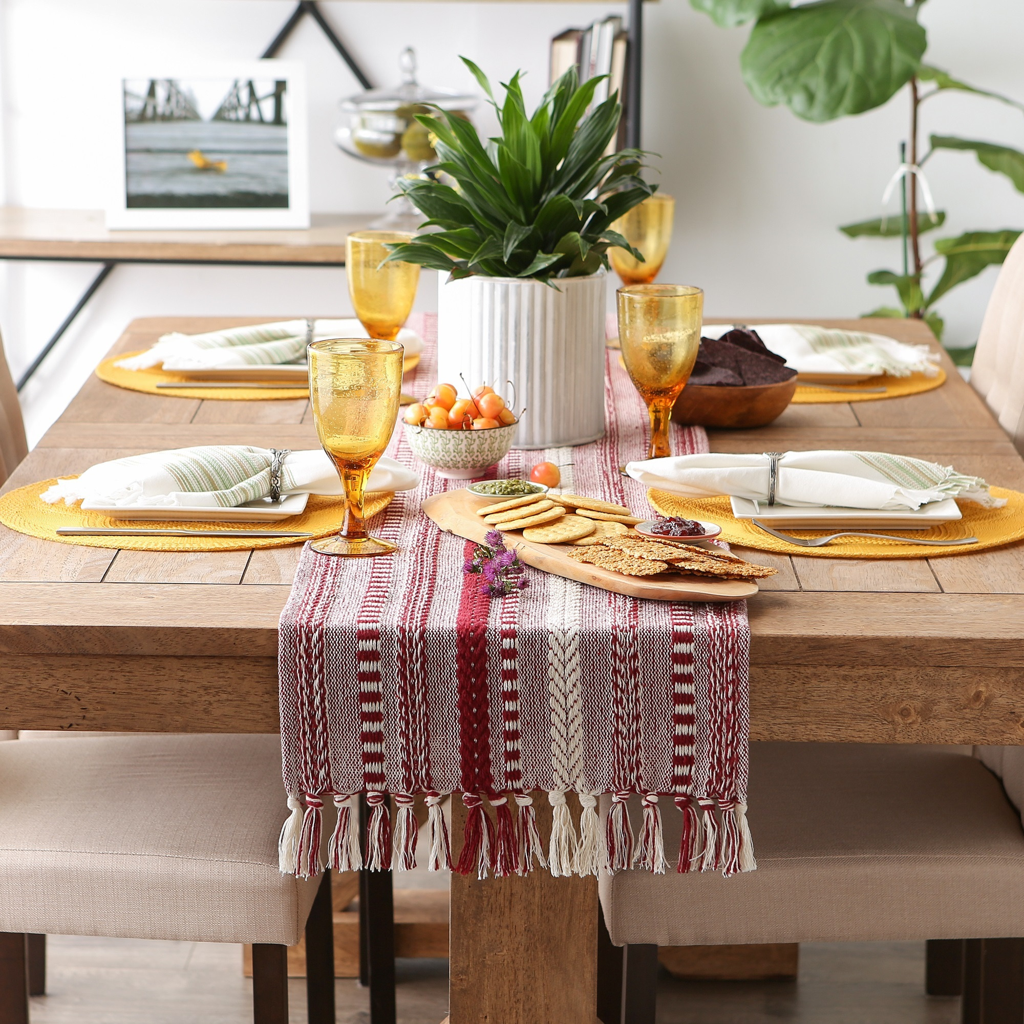DII Barn Red Braided Stripe Table Runner 15x72