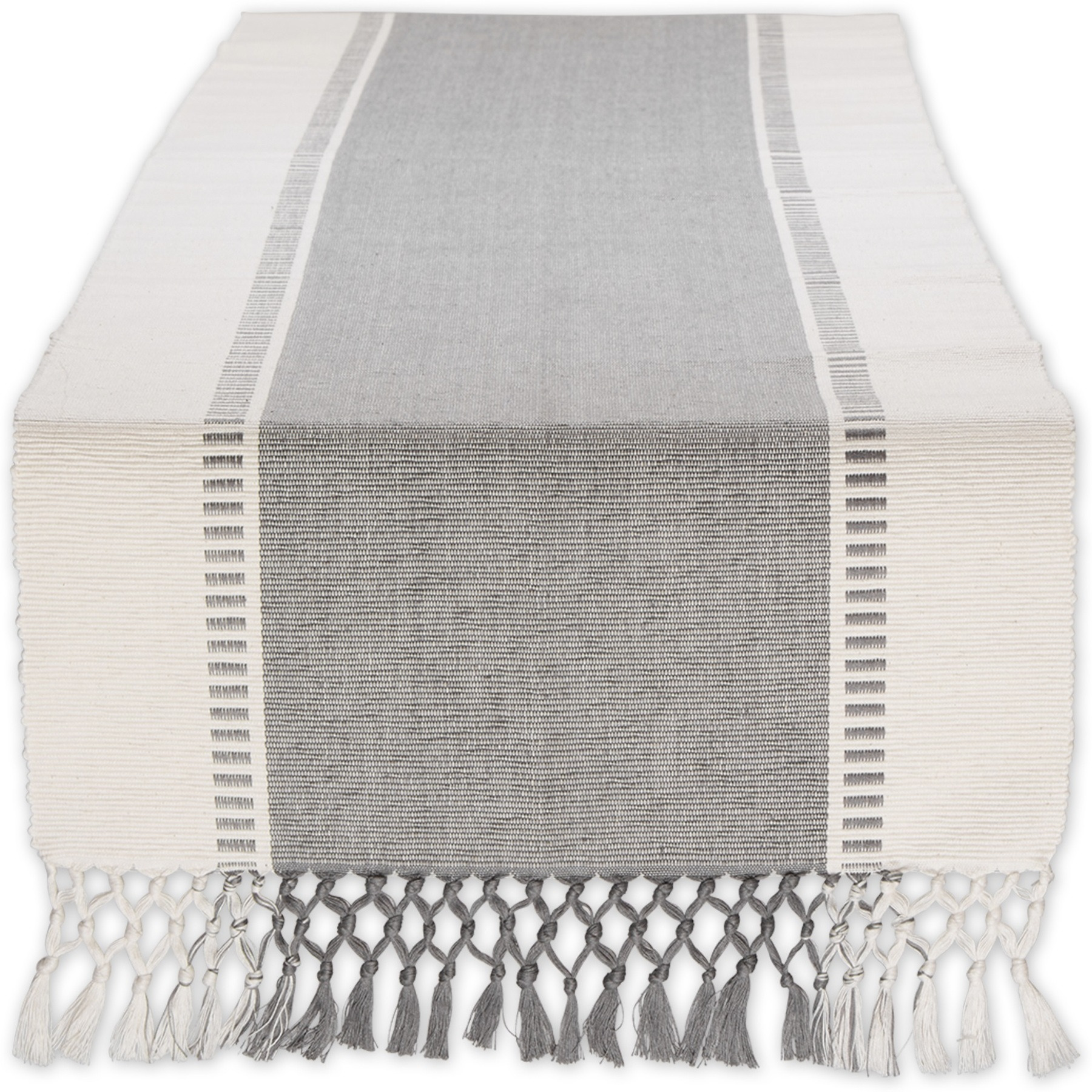 COOL GRAY DOBBY STRIPE RIBBED TABLE RUNNER 13x72