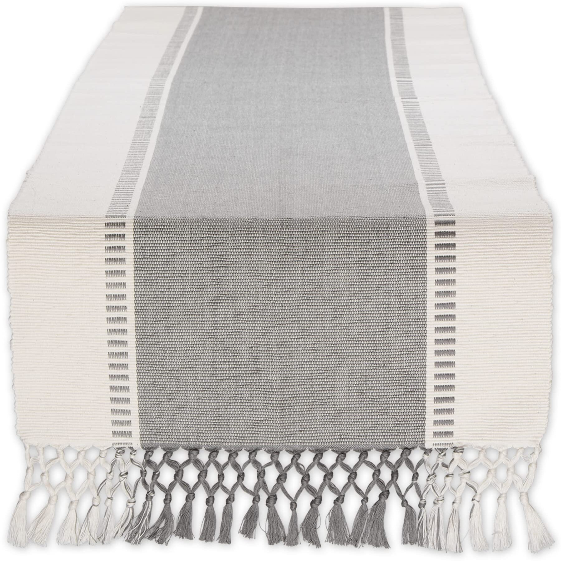 COOL GRAY DOBBY STRIPE RIBBED TABLE RUNNER 13x72