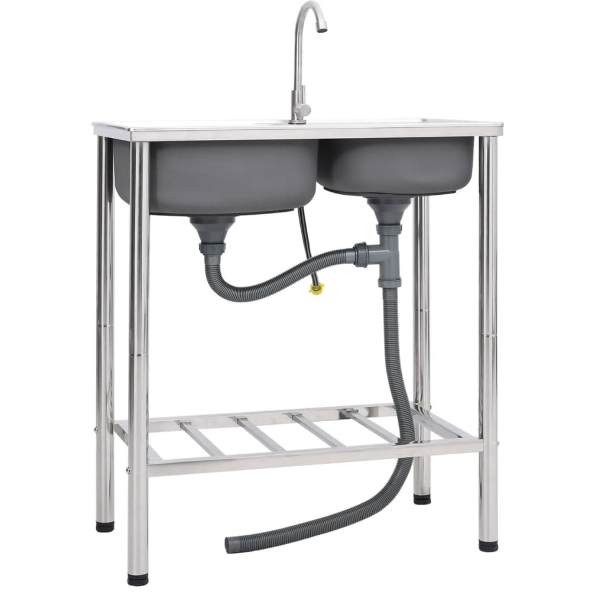 vidaXL Camping Sink Double Basins with Tap Stainless Steel