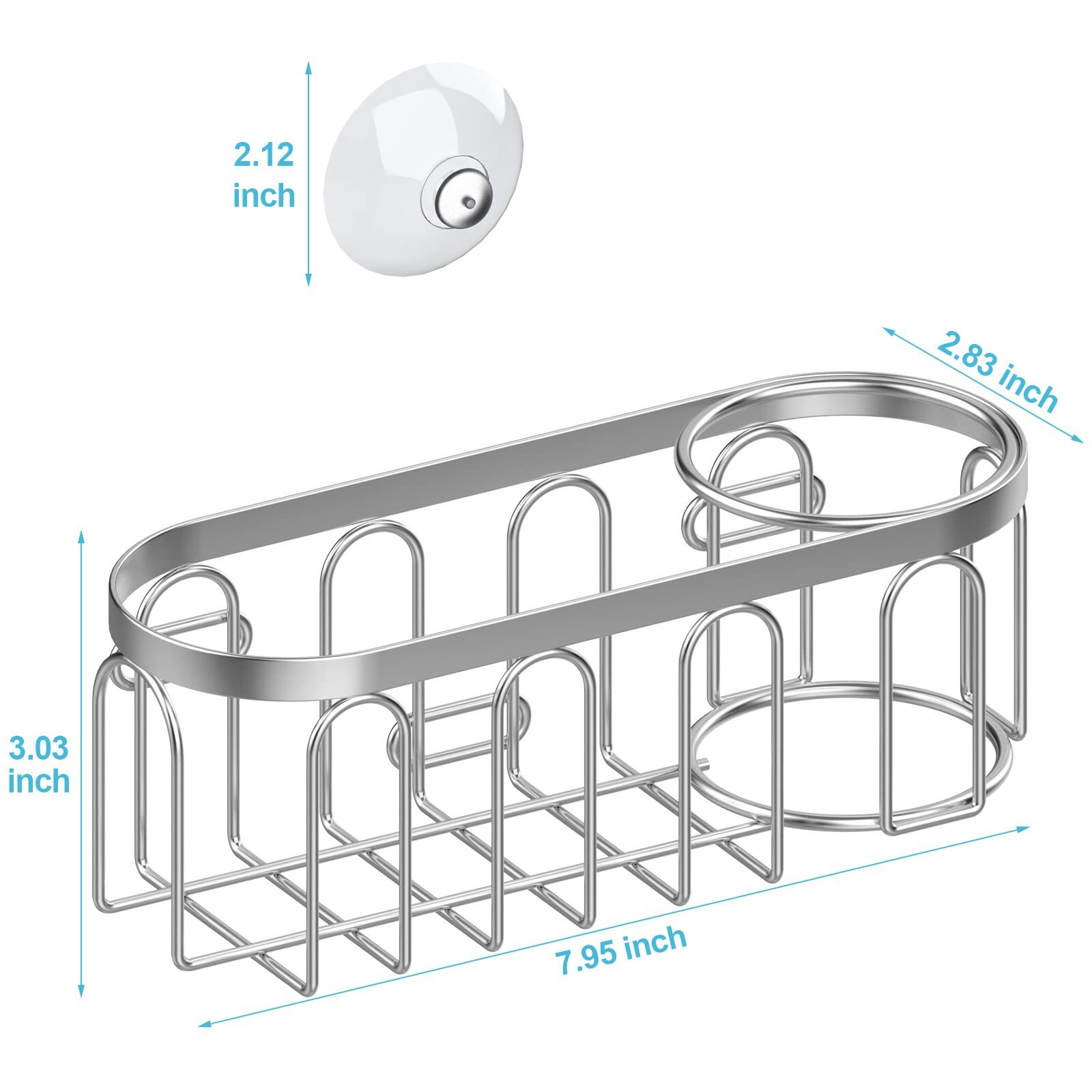 Yazoni 2-in-1 Sponge Holder for Kitchen Sink, Suction Cup Rack/Caddy, No Drill Rustproof Organizer for Place Dishwashing Brush Soap (Silver)