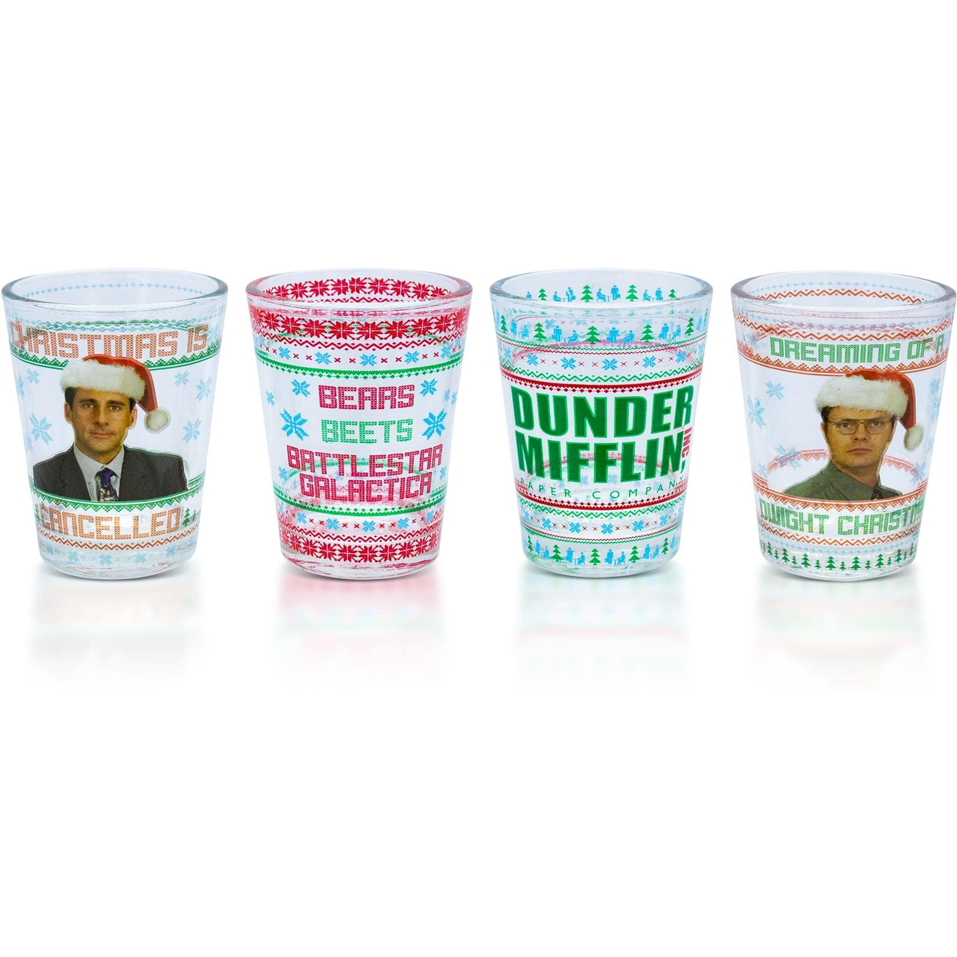The Office Dunder Mifflin Holiday 2-Ounce Mini Shot glasses  Set of 4