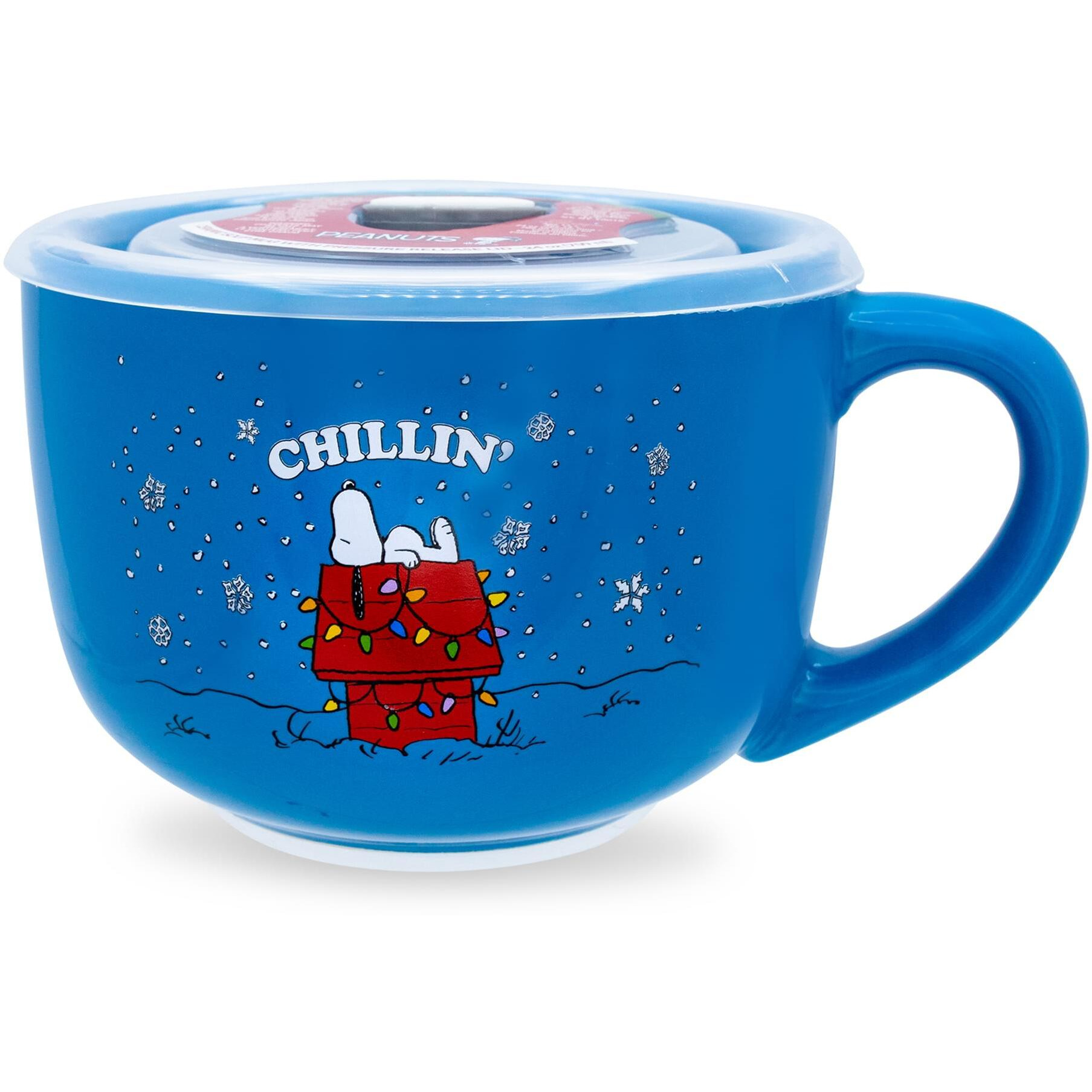 Peanuts Snoopy chillin ceramic Soup Mug With Vented Lid  Holds 24 Ounces