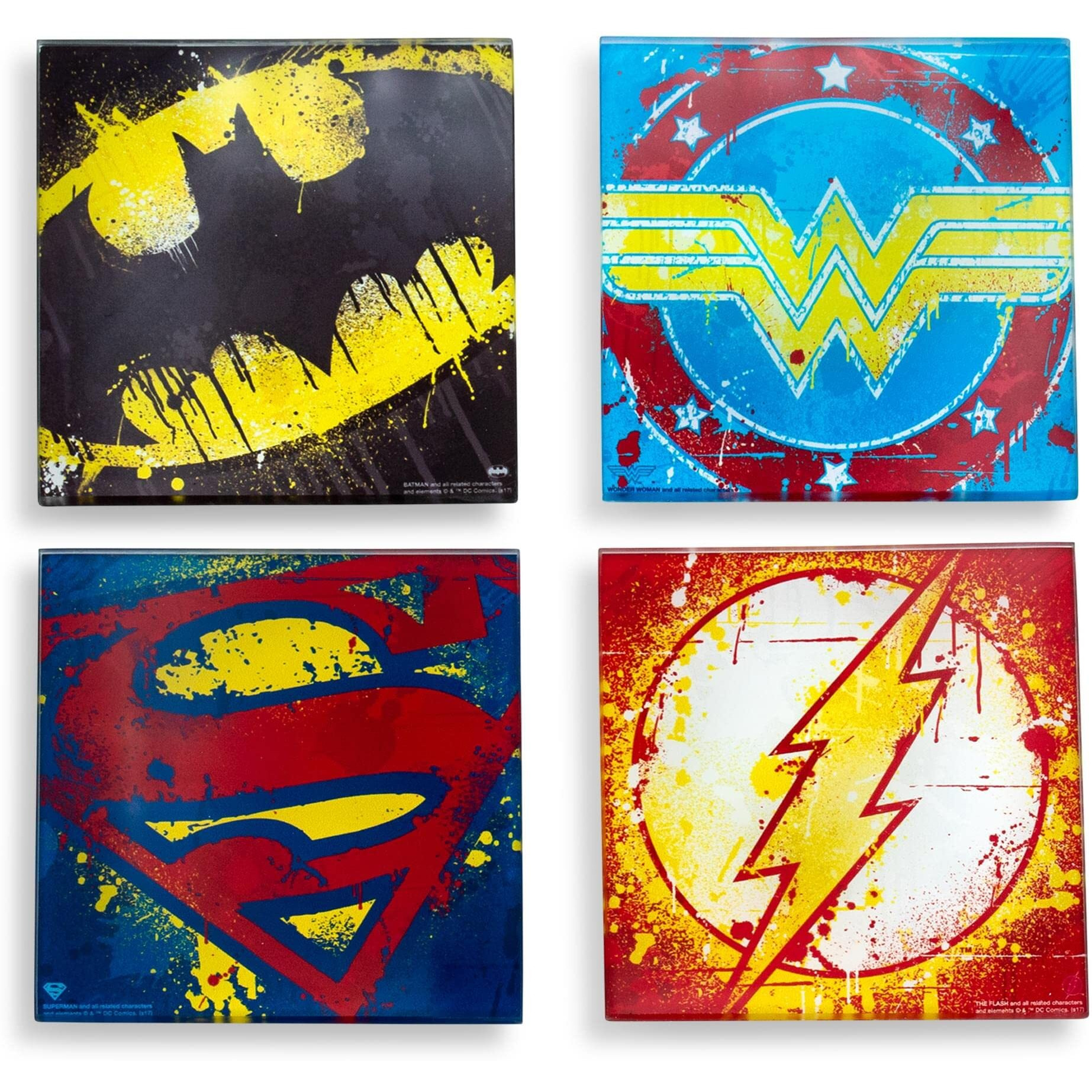 Dc comics graffiti Superhero Logos glass coasters  Set of 4