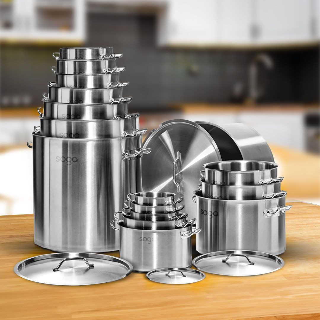 SOGA Stock Pot 9Lt Top Grade Thick Stainless Steel Stockpot 18/10