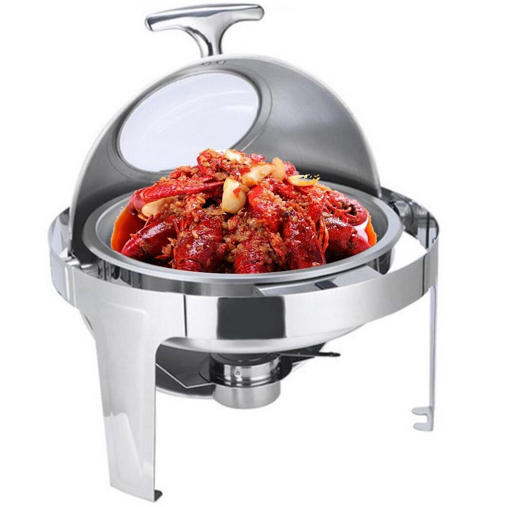 SOGA 6L Round Chafing Stainless Steel Food Warmer with Glass Roll Top