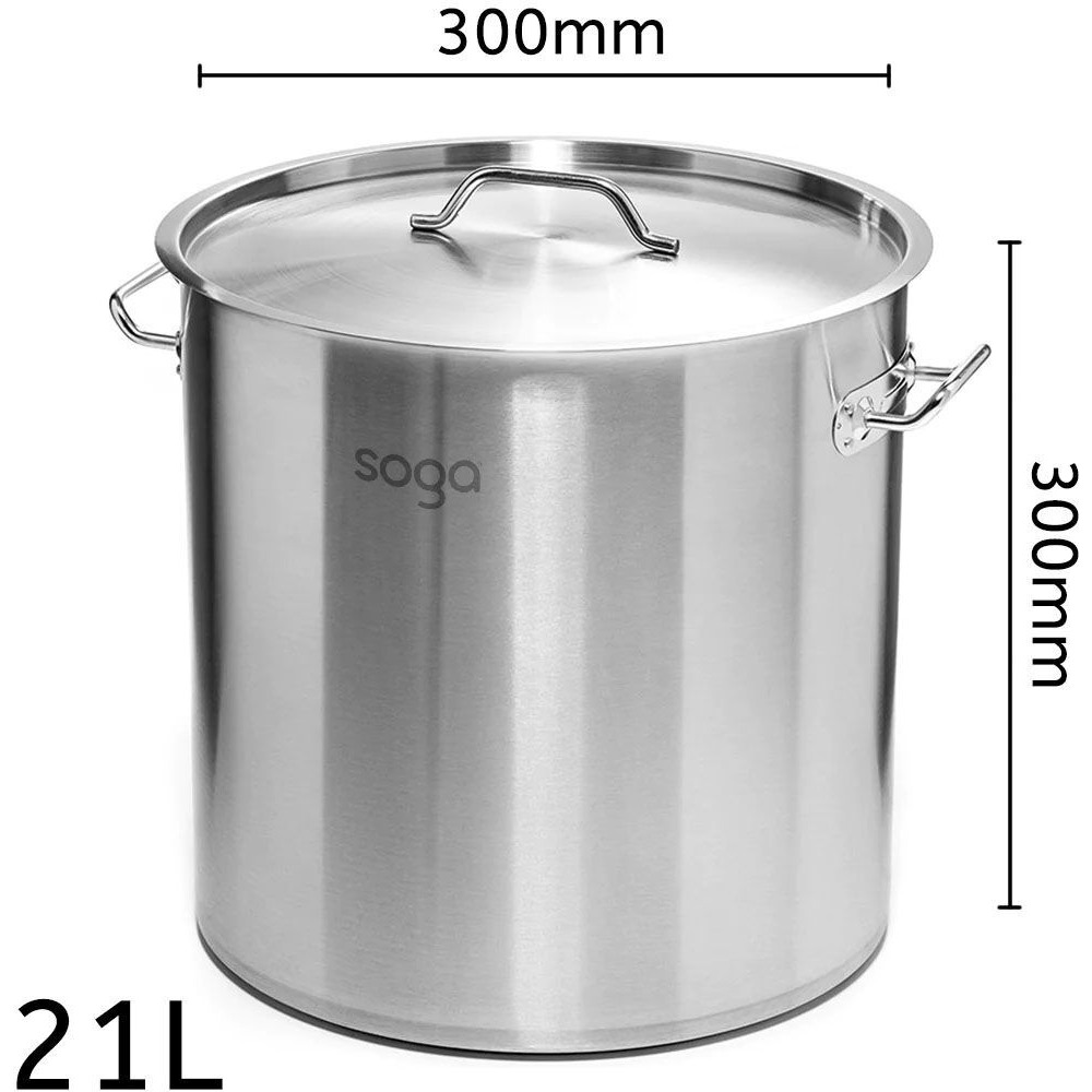 SOGA Stock Pot 21L Top Grade Thick Stainless Steel Stockpot 18/10