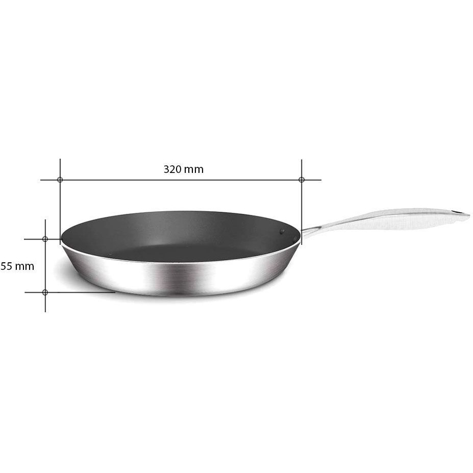 SOGA Stainless Steel Fry Pan 32cm Frying Pan Induction FryPan Non Stick Interior