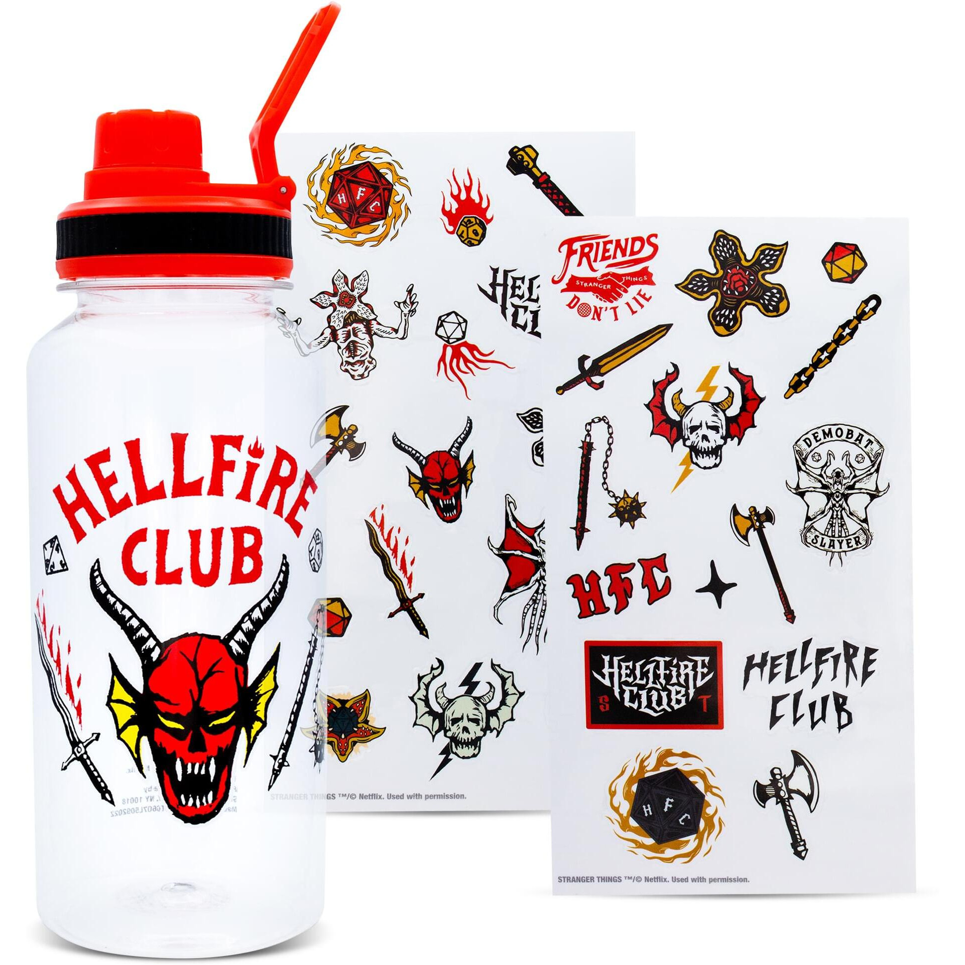 Stranger Things Hellfire club 32-Ounce Twist Spout Water Bottle and Sticker Set