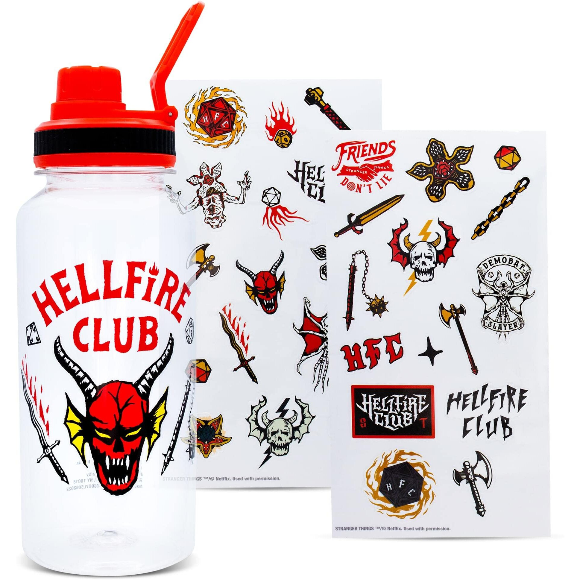 Stranger Things Hellfire club 32-Ounce Twist Spout Water Bottle and Sticker Set