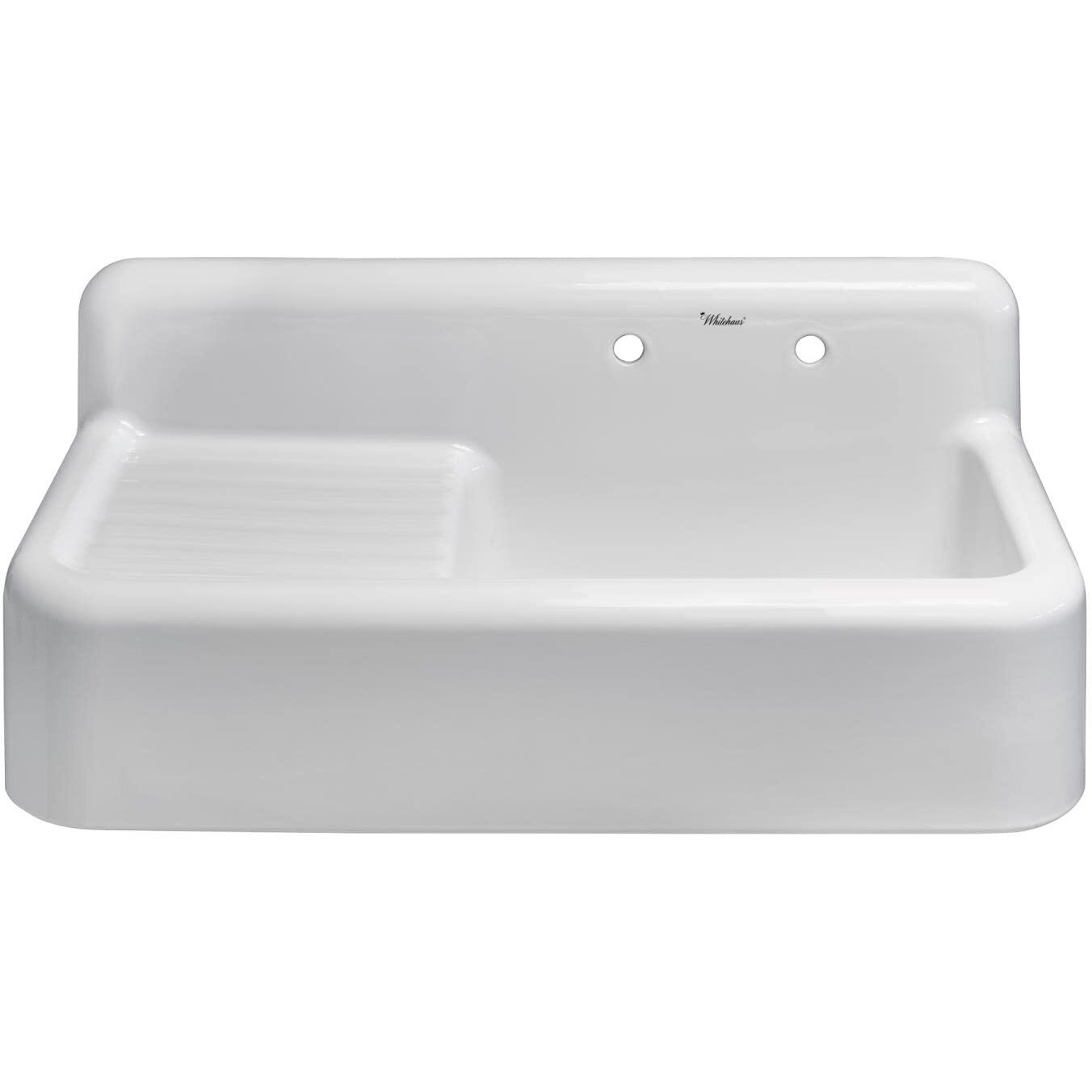 Heritage Front Apron Single Bowl Fireclay Sink with Integral Drainboard and High Backsplash