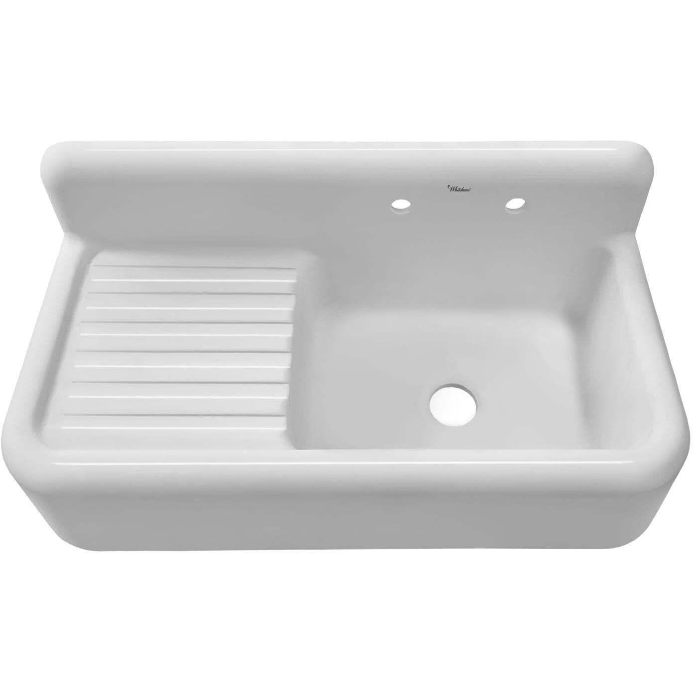 Heritage Front Apron Single Bowl Fireclay Sink with Integral Drainboard and High Backsplash