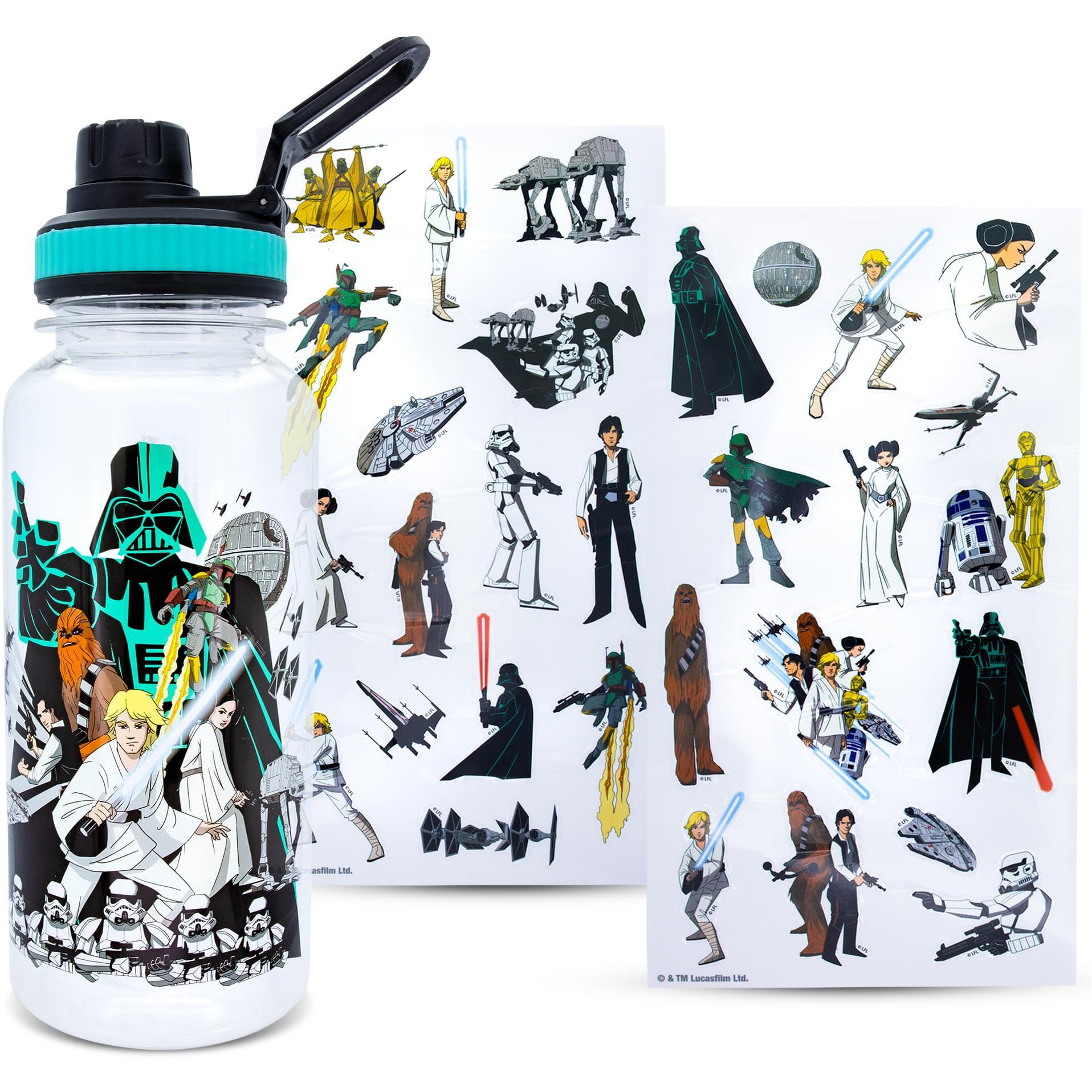 Star Wars Legacy group Twist Spout Water Bottle and Sticker Set  Hold 32 Ounces