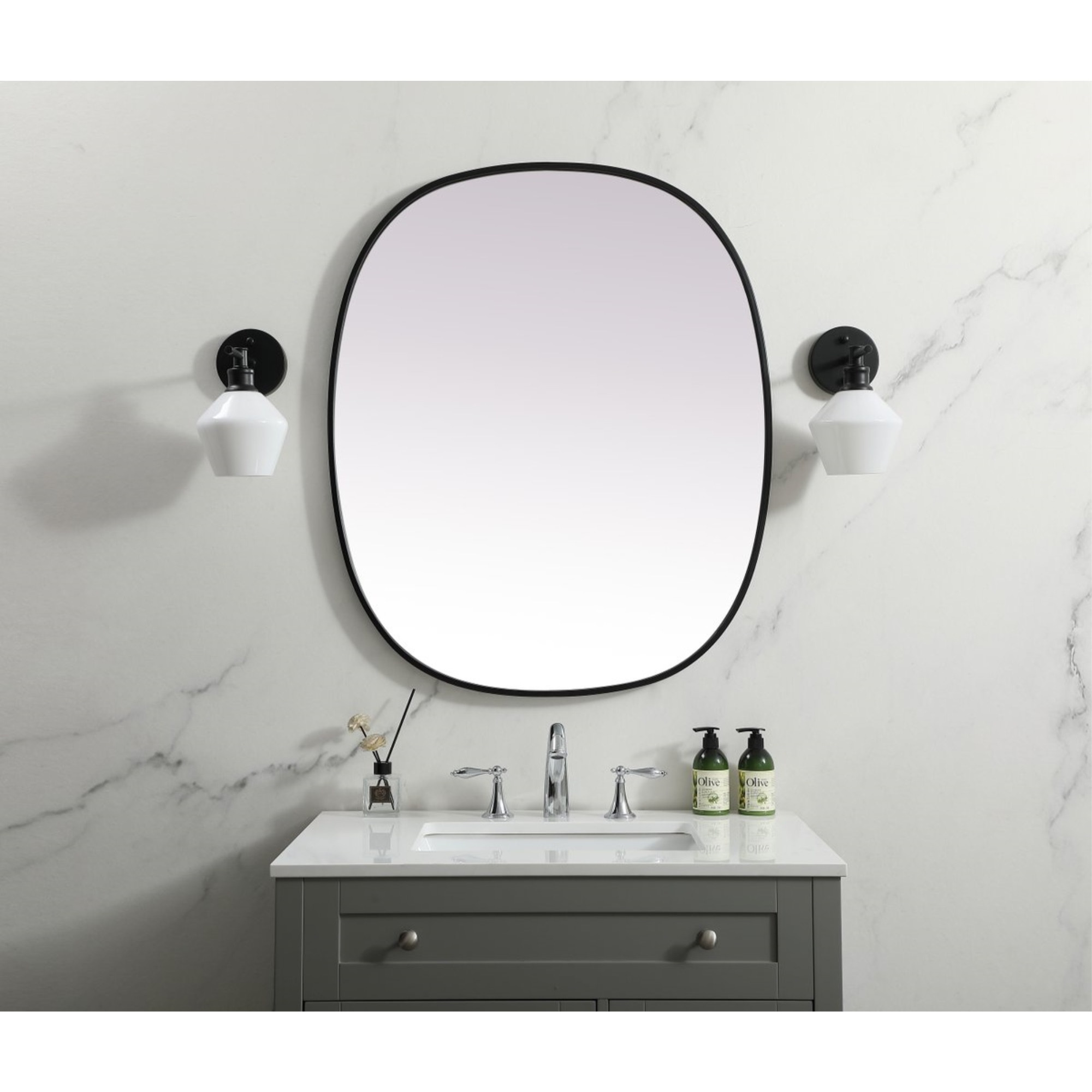 Metal Frame Oval Mirror 30x36 Inch in Black