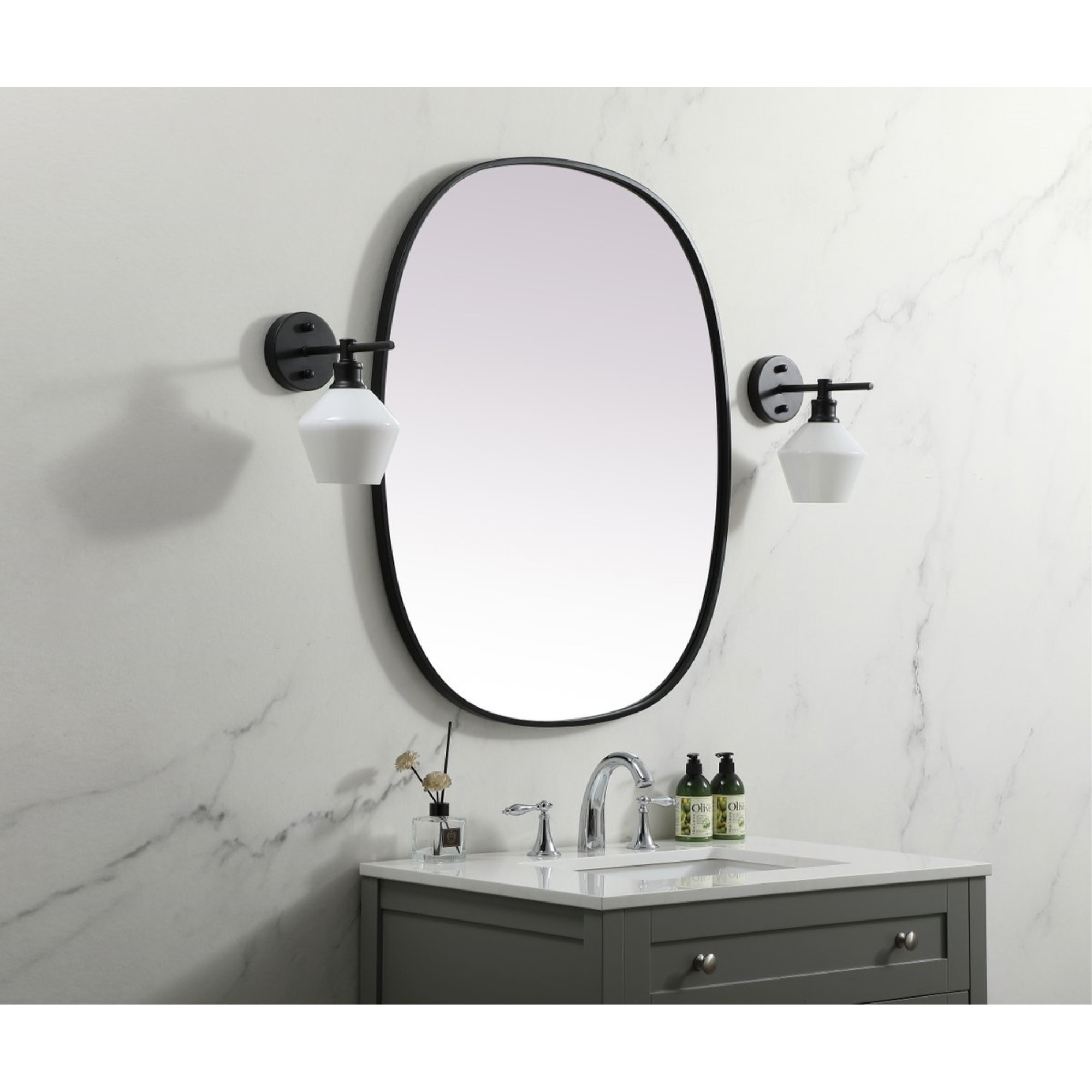 Metal Frame Oval Mirror 30x36 Inch in Black
