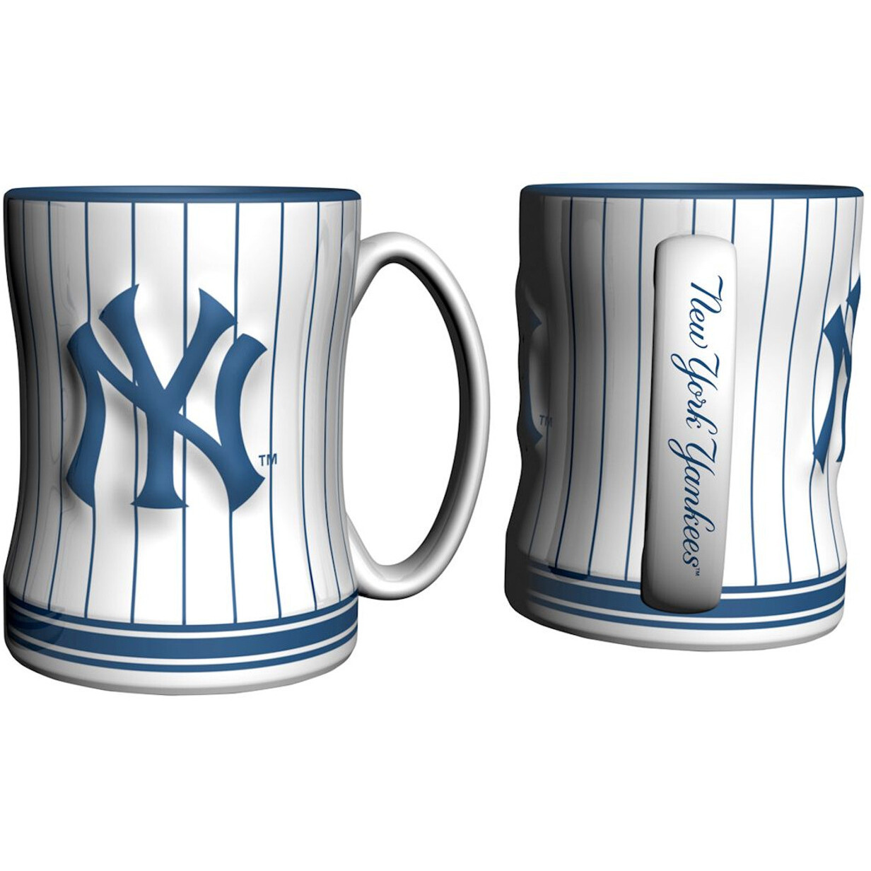 New York Yankees Coffee Mug 14oz Sculpted Relief Pinstripes Team Color