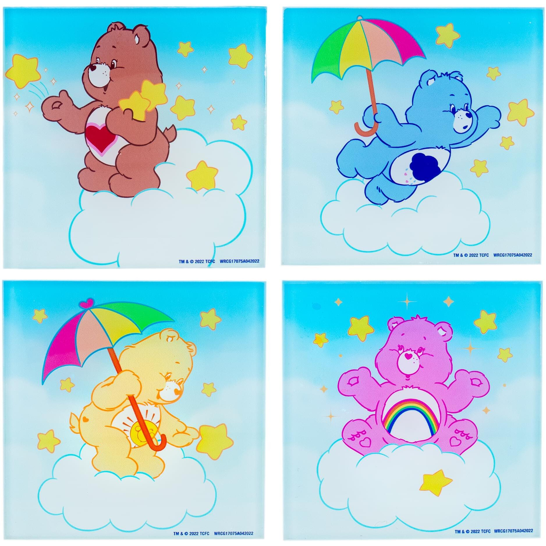 care Bears clouds glass coasters  Set of 4