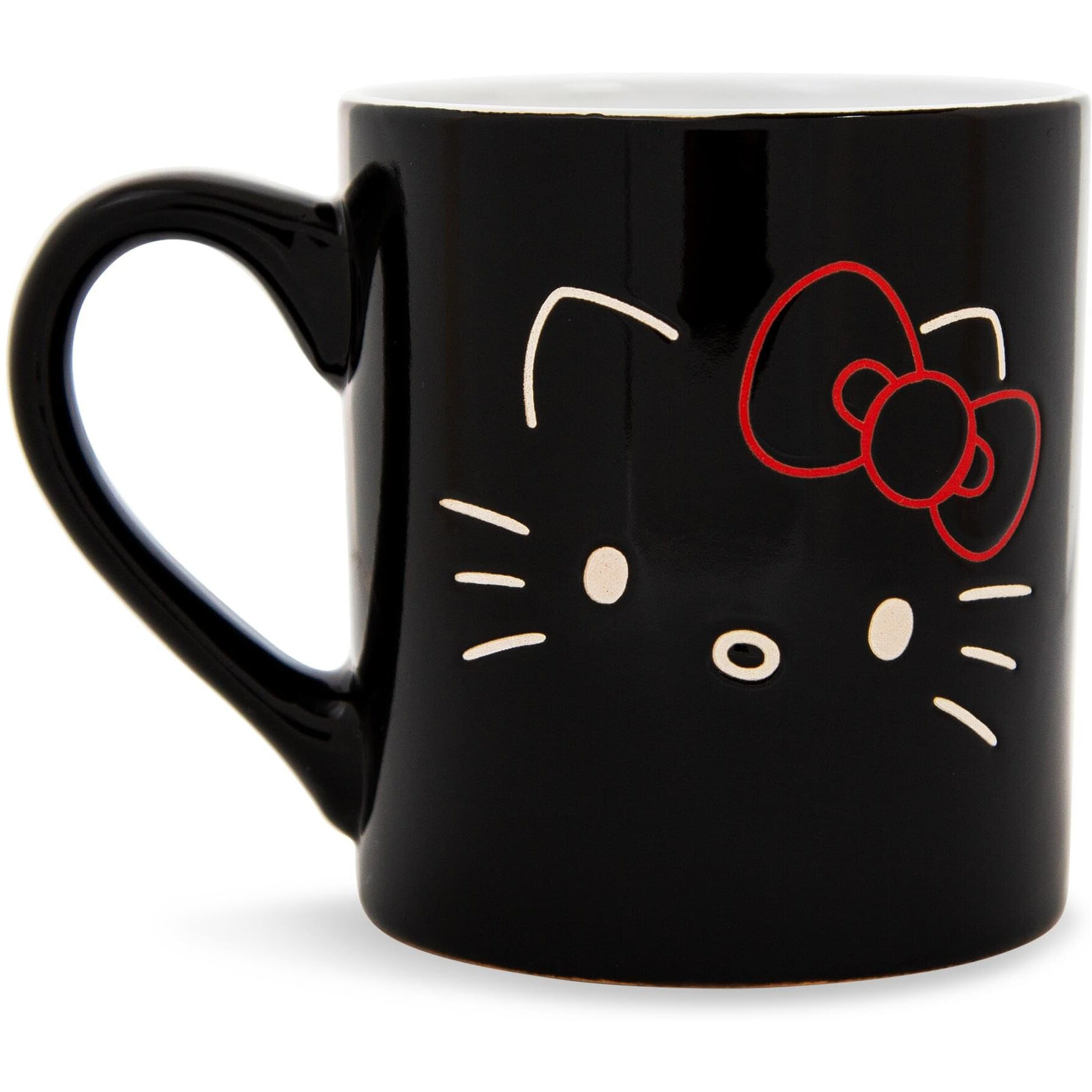 Sanrio Hello Kitty Black Outline Wax Resist ceramic Mug  Holds 14 Ounces