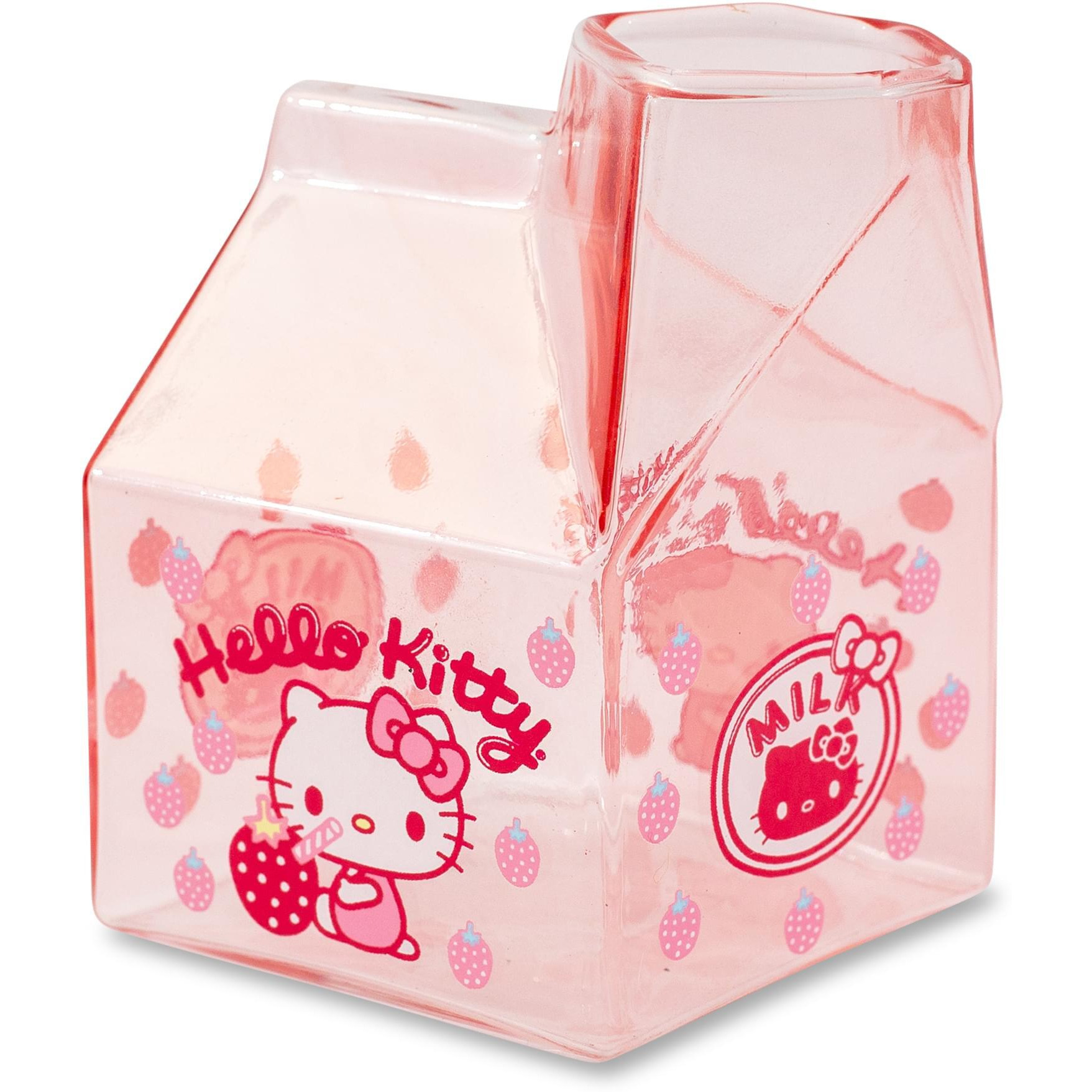 Sanrio Hello Kitty glass Strawberry Milk carton  Holds 12 Ounces