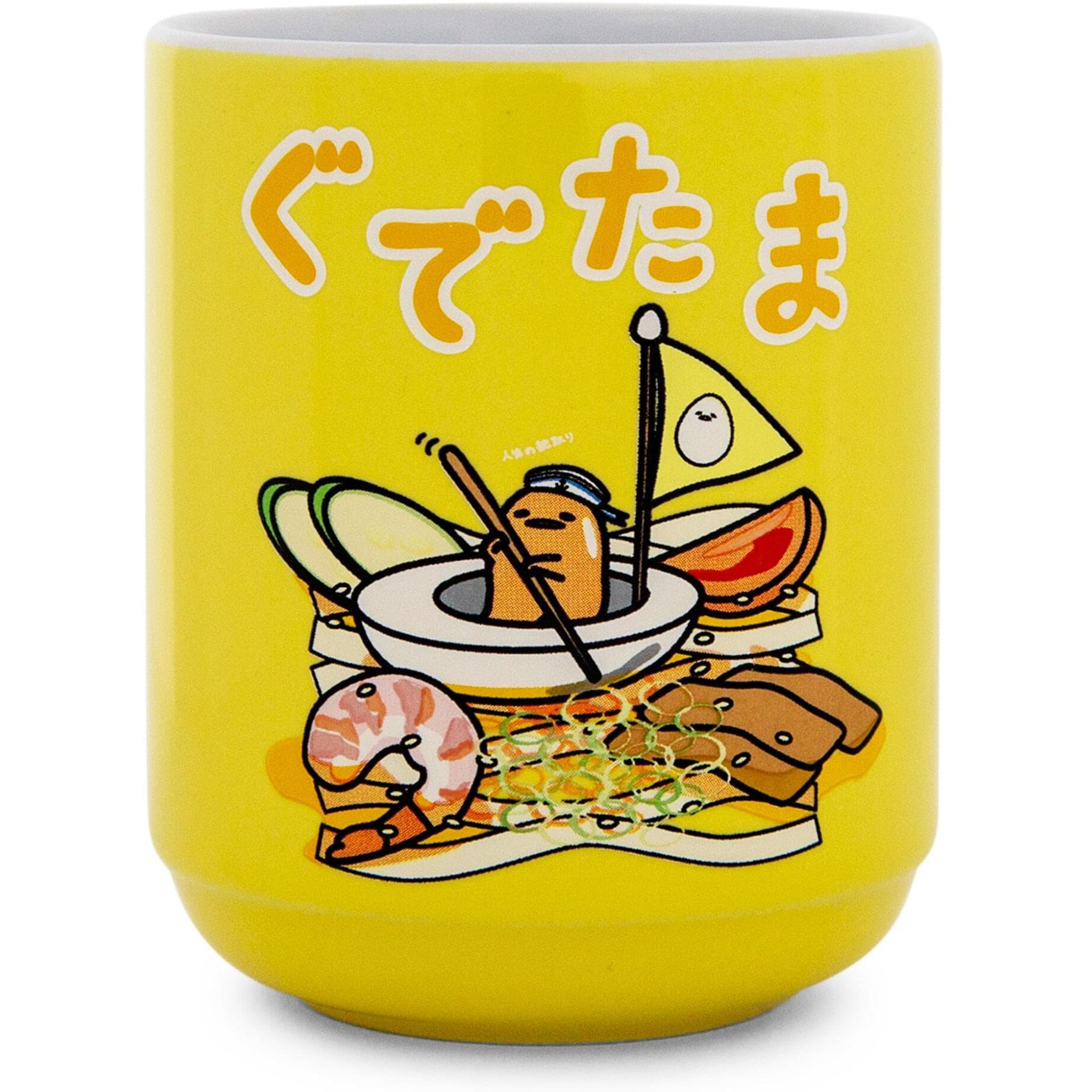 Sanrio gudetama Sailing On Ramen Asian ceramic Tea cup  Holds 9 Ounces